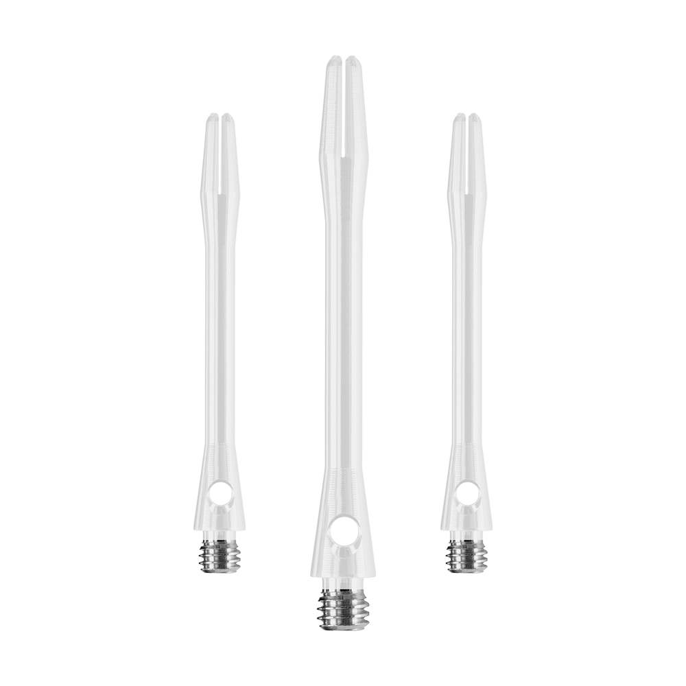 HR374_Harrows_Keramic_Shafts_Weiss_47mm_1vNKI6r9inBQVF Das Bild zeigt drei weiße Harrows Keramic Shafts für Darts. Sie sind in unterschiedlichen Längen dargestellt und haben ein modernes, schlankes Design.