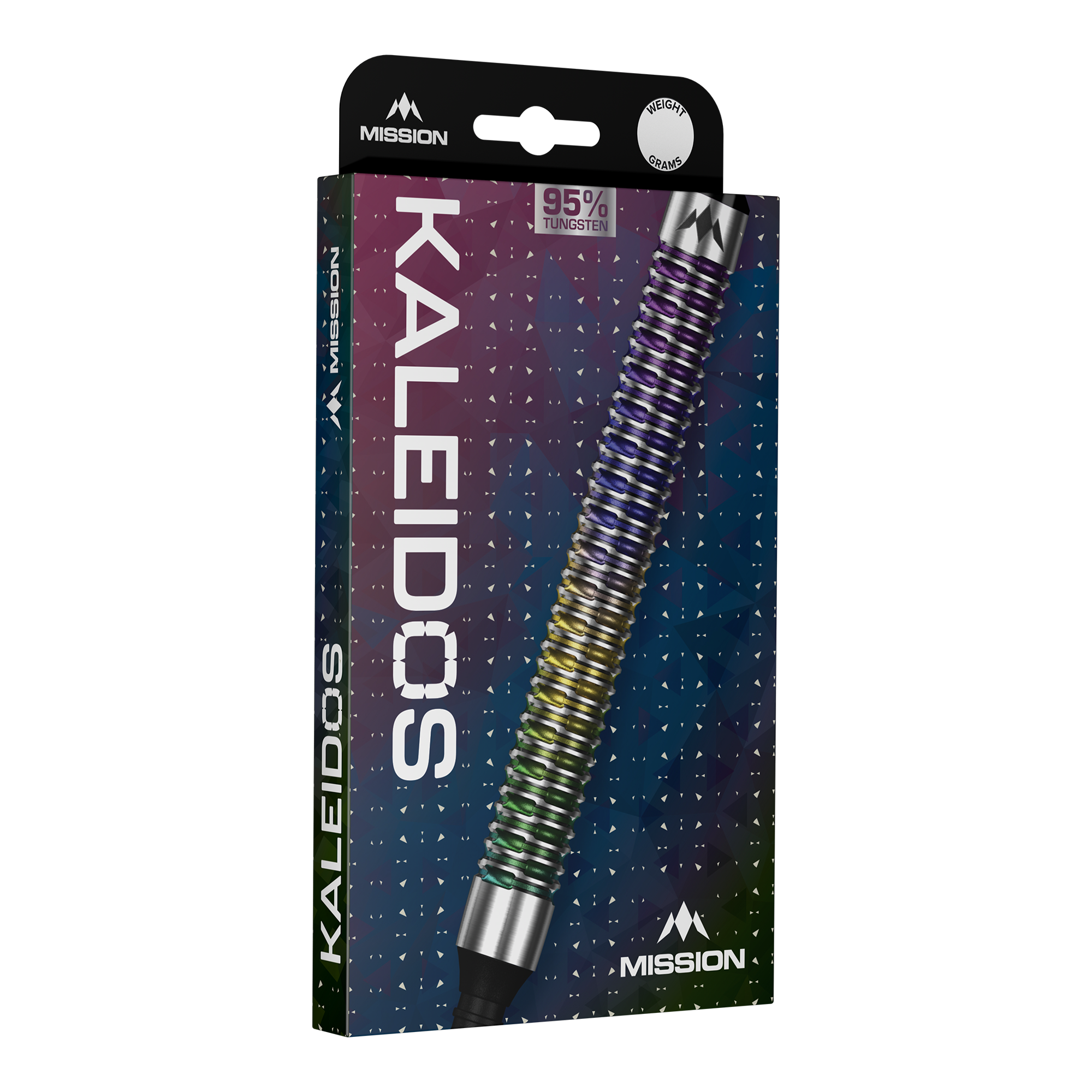 Fléchettes souples Mission Kaleidos - 19 g Mission Kaleidos Softdarts - 19g sind auf diesem Bild abgebildet. Diese Darts bieten eine gute Kontrolle beim Werfen.
