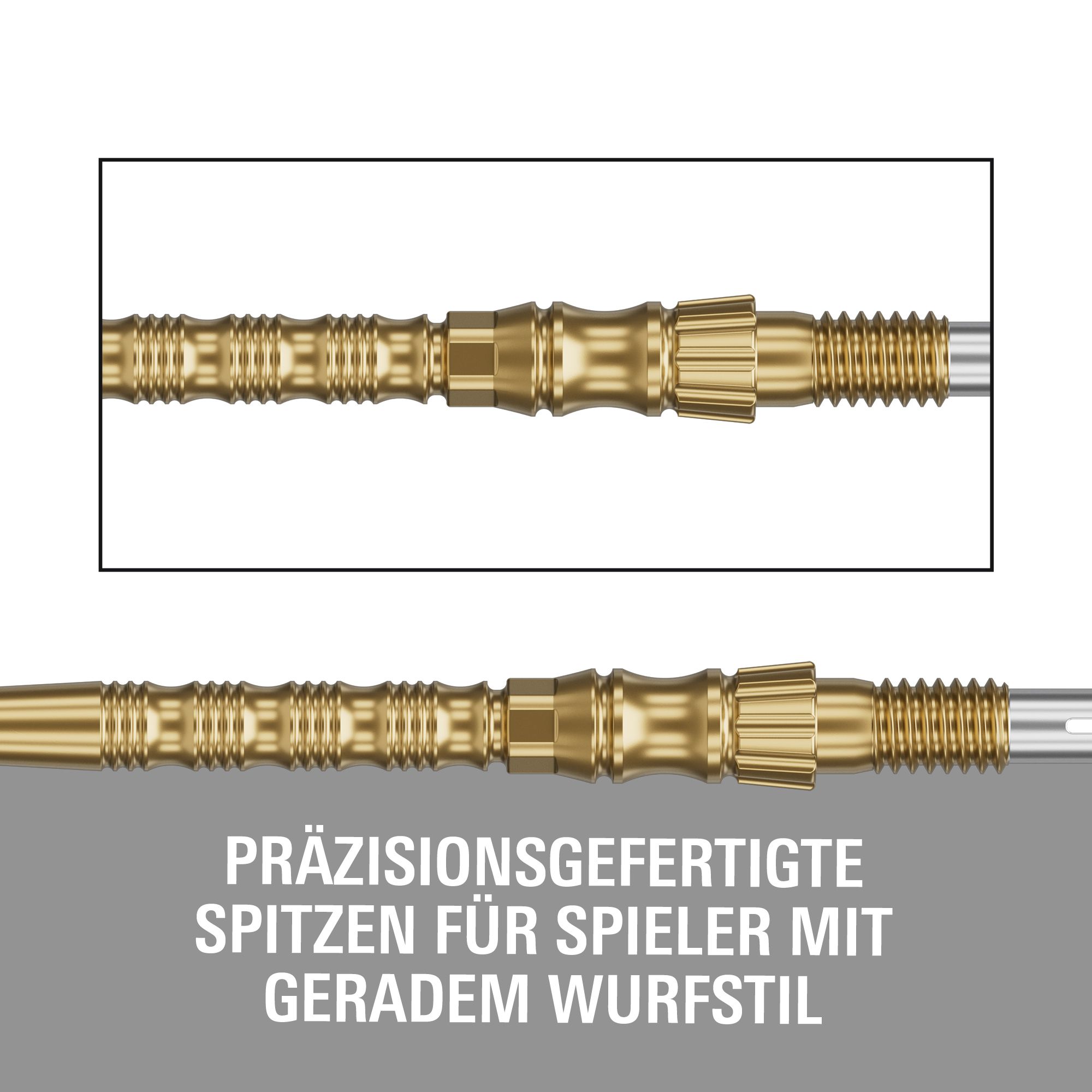Gezeigt werden Target Signature Swiss Point TRB Steeldartspitzen - Gold. Diese Dartspitzen haben eine goldene Farbe und sind für Steeldarts gedacht.