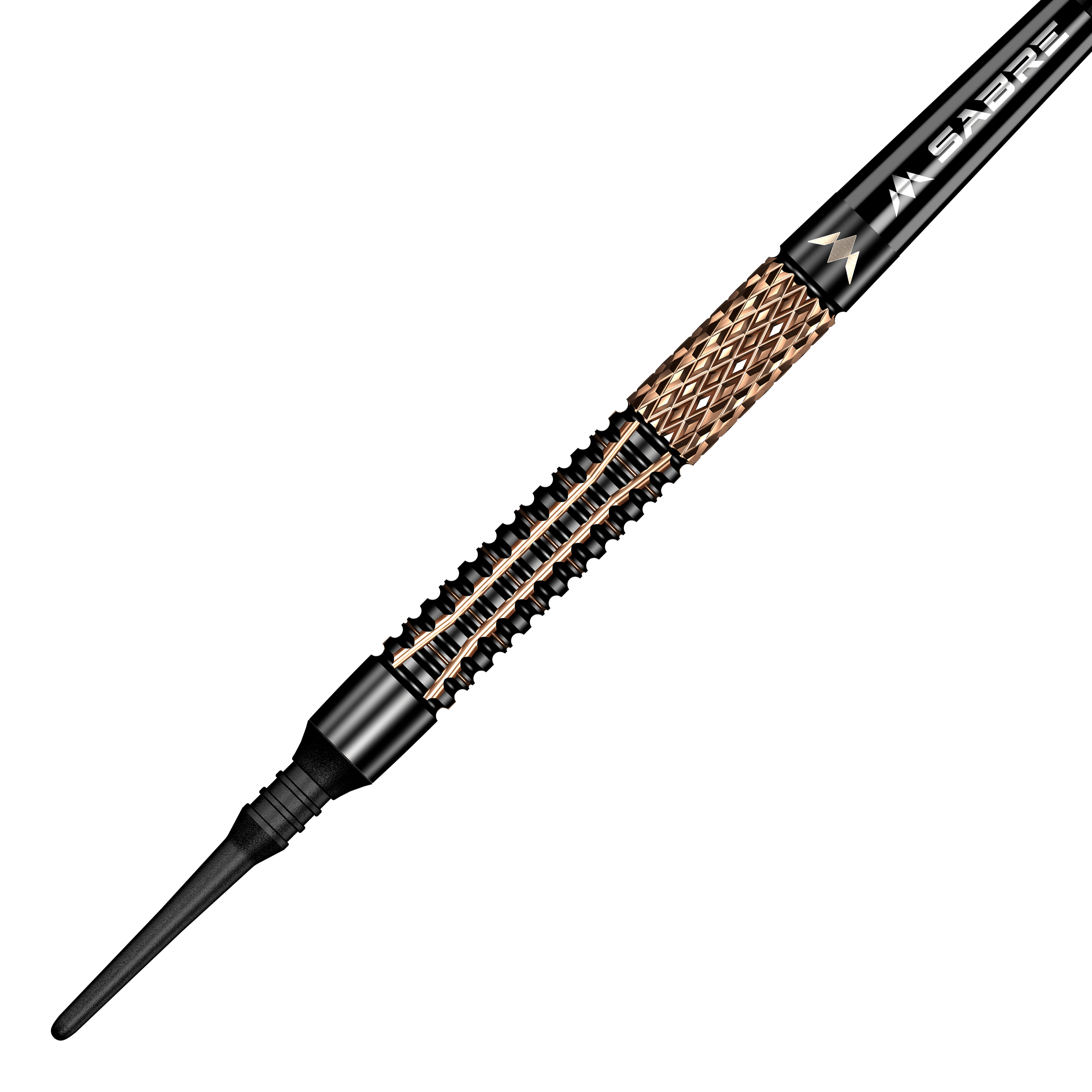 Fléchettes souples Mission Horus - 19 g Das Bild zeigt einen Mission Horus Softdart mit einem Gewicht von 19 Gramm. Der Dart hat ein elegantes Design mit goldfarbenen und schwarzen Elementen.