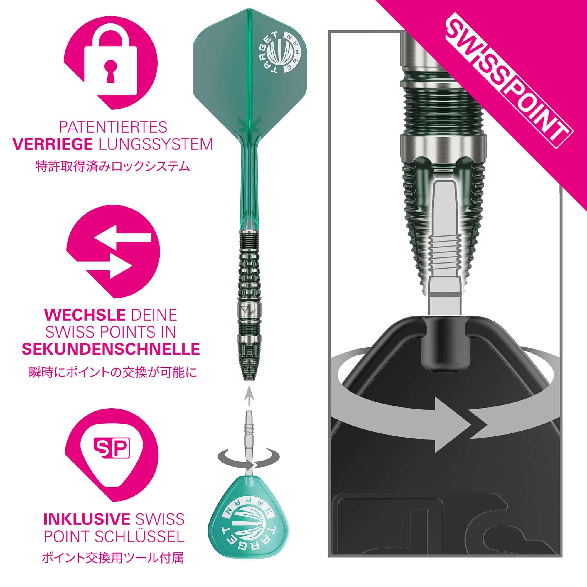 Fléchettes en acier Target Japan Prime Series PW GEN 3 Swiss Point - 23 g Zu sehen sind die Target Japan Prime Series PW GEN 3 Swiss Point Steeldarts - 23g. Diese Darts sind ideal für professionelle Dartspieler.