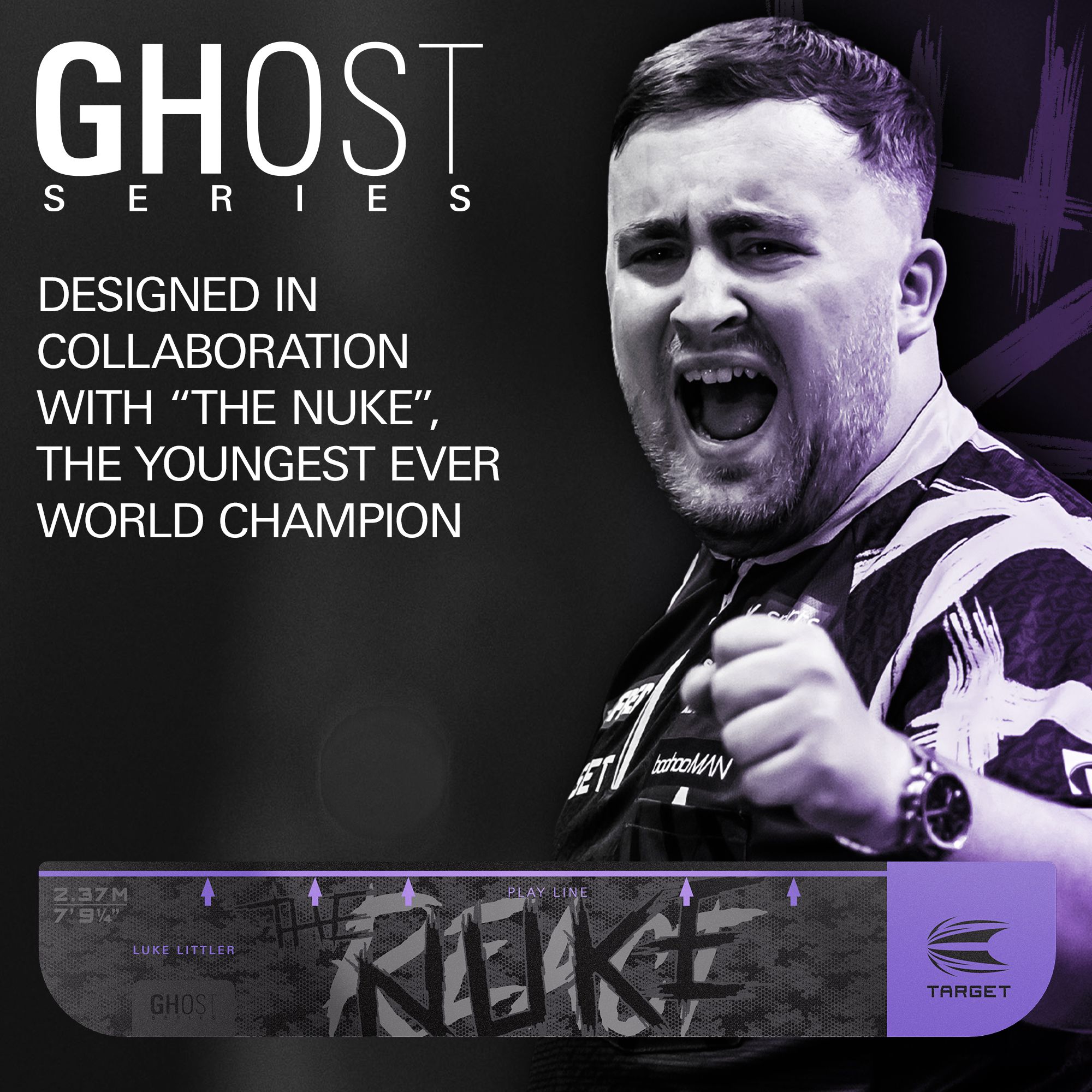 Ligne de lancer cible Ghost-Series Luke Littler Zu sehen ist die Target Throw Line Ghost-Series Luke Littler Abwurflinie. Diese Abwurflinie dient als Markierung für präzises Dartspiel.