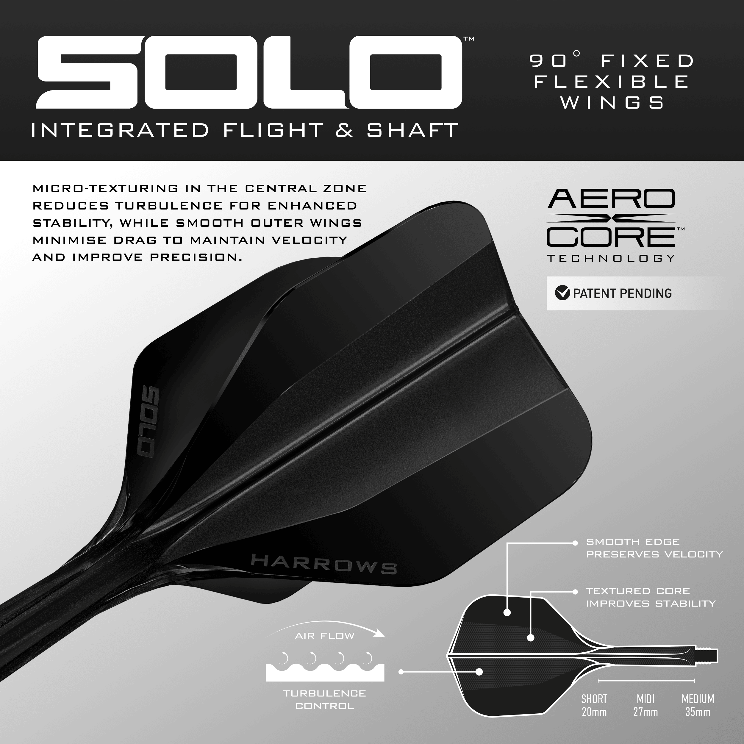 Dieses Bild zeigt das Harrows Solo No6 Flight-Shaft-System in Schwarz. Das Produkt ist aus einer anderen Position dargestellt.