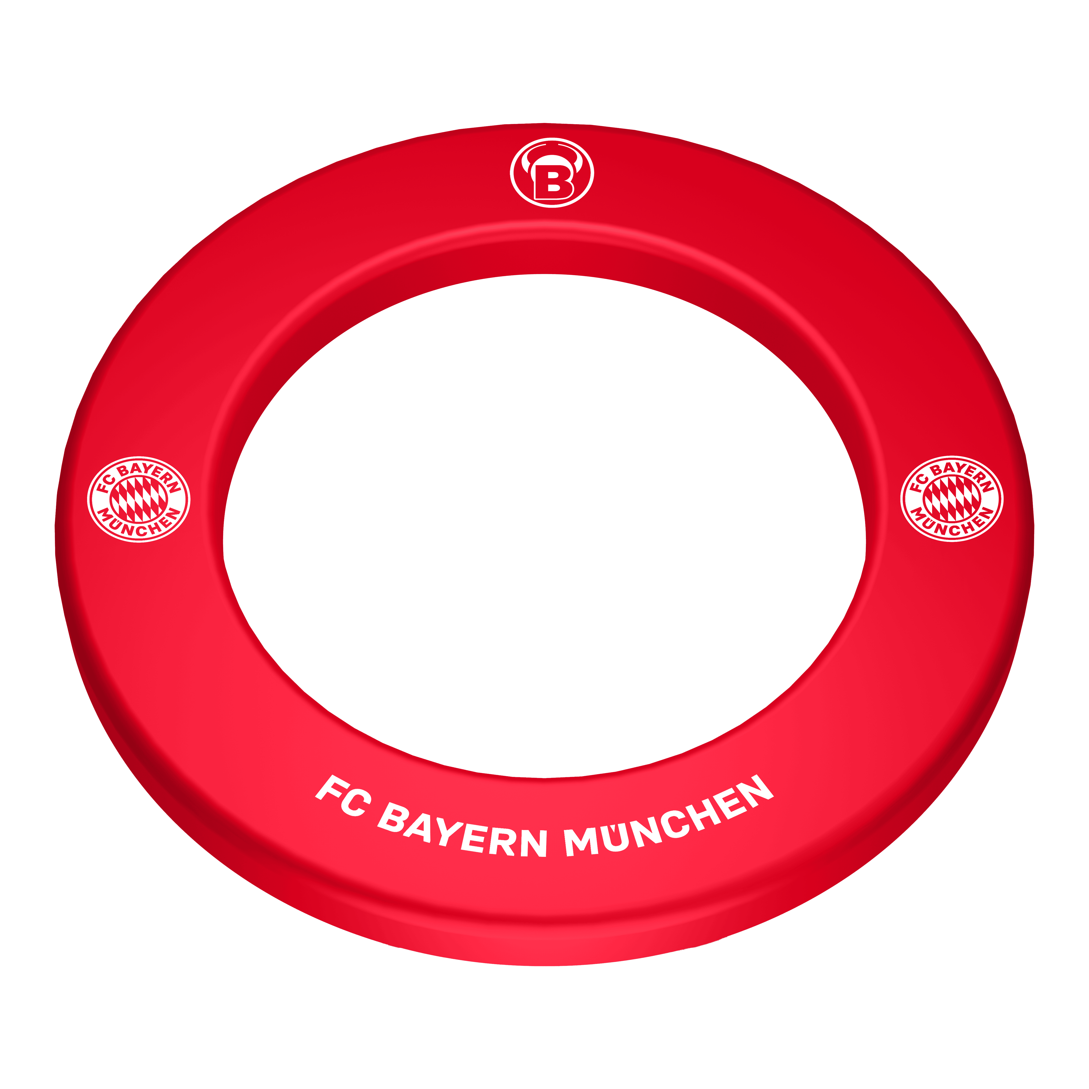 Bulls FC Bayern Munich Cible de fléchettes Premium Surround Das Bild zeigt das Bulls FC Bayern München Premium Dartboard Surround. Es handelt sich um eine hochwertige Umrandung für ein Dartboard im Design des FC Bayern München.