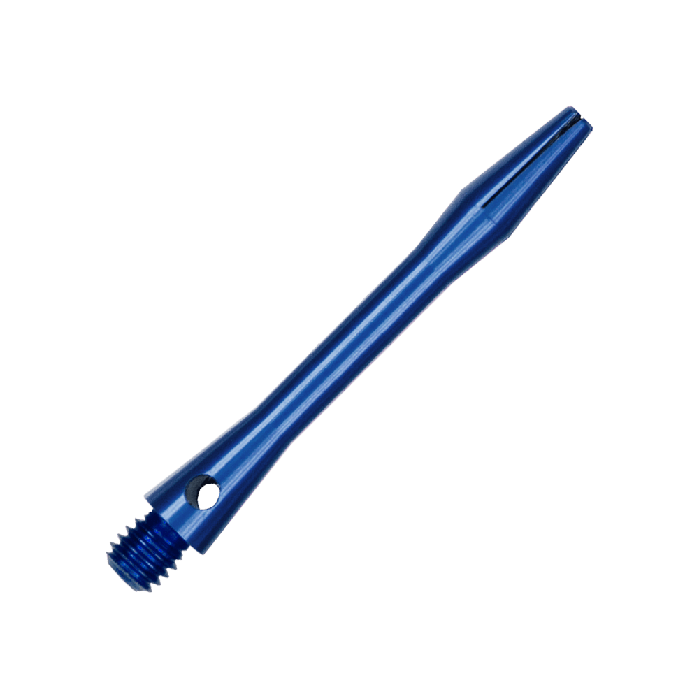 Tiges en aluminium - Bleues Ein einzelner blauer Aluminiumschaft ist im Bild zu erkennen. Er ist passend für handelsübliche Dartpfeile.