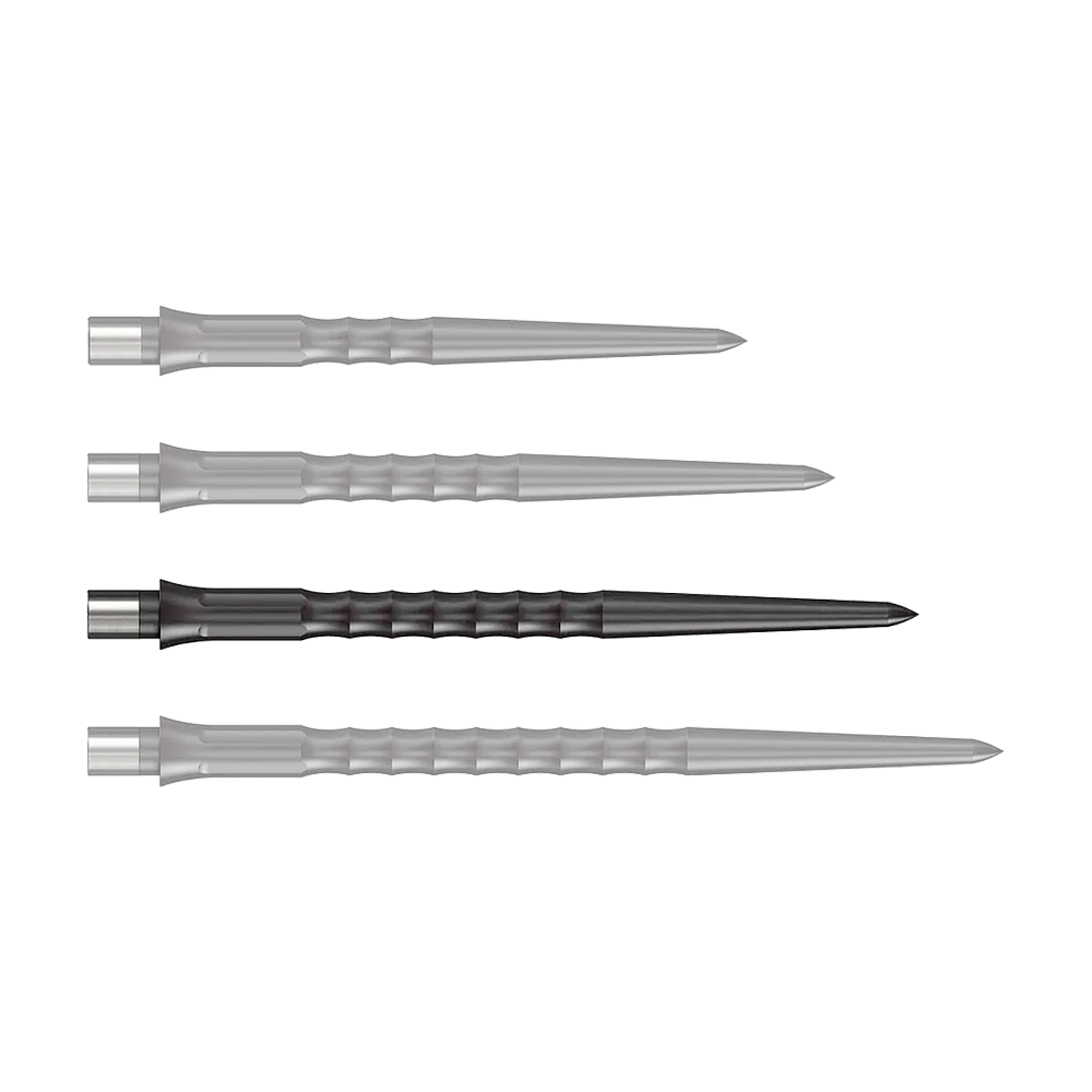 Pointes Caliburn System Steeldart - Ripple - NoLip - Noires Zu sehen ist eine schwarze Steeldartspitze mit Ripple NoLip Design, 36 mm Länge. Das Produkt ist Teil des Caliburn Evo Systems.