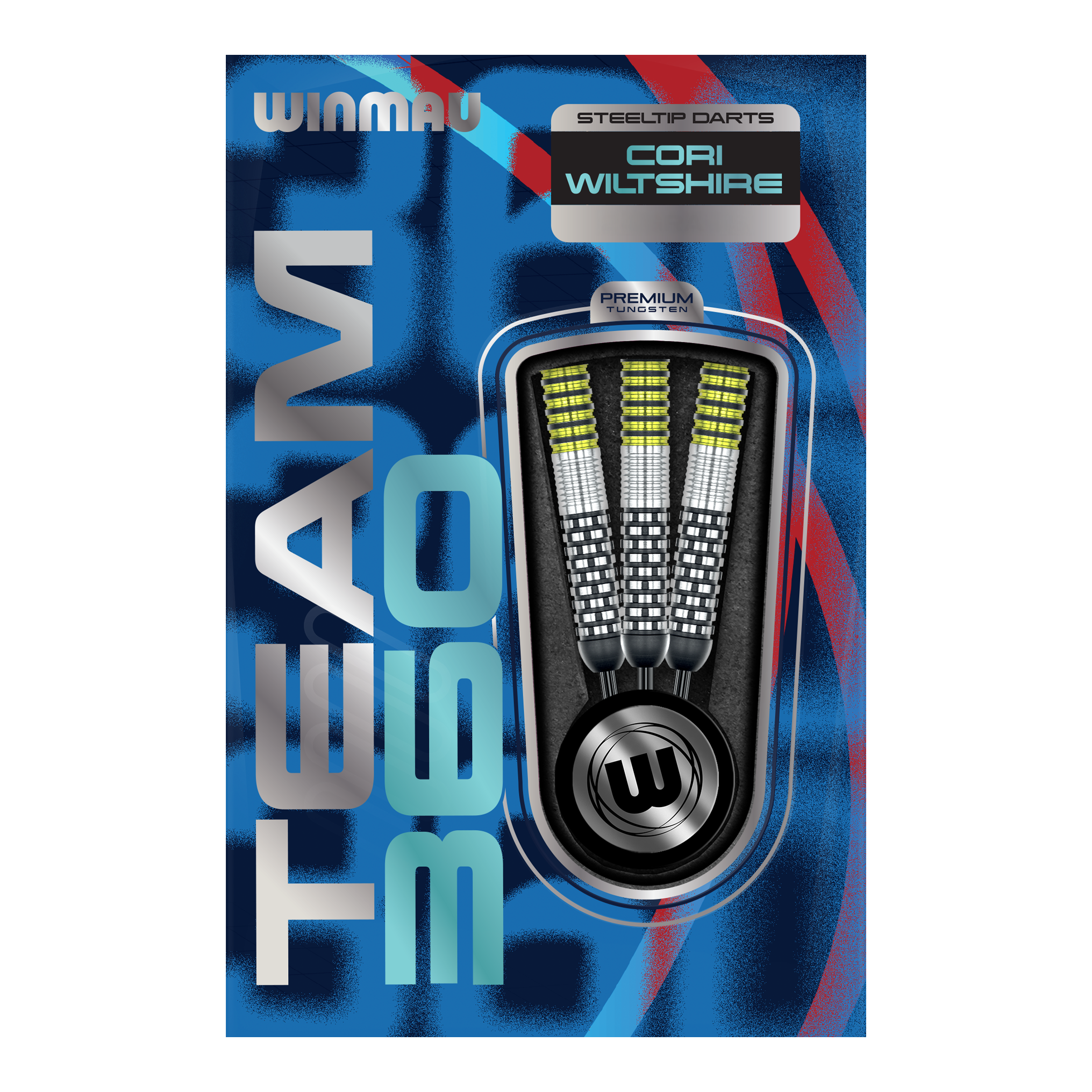Fléchettes en acier Winmau Team 360 Cori Wiltshire - 24 g Gezeigt werden die Winmau Team 360 Cori Wiltshire Steeldarts, 24g schwer. Die Darts bieten hervorragende Kontrolle und Präzision beim Spielen.