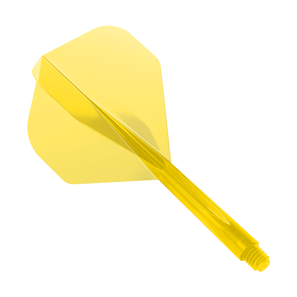 Système de vol Condor Ax jaune clair standard Das Bild zeigt das Produkt "Condor Axe Clear Yellow Flight-System Standard". Es handelt sich um eine transparente gelbe Dartflügel- und Schaft-Kombination.