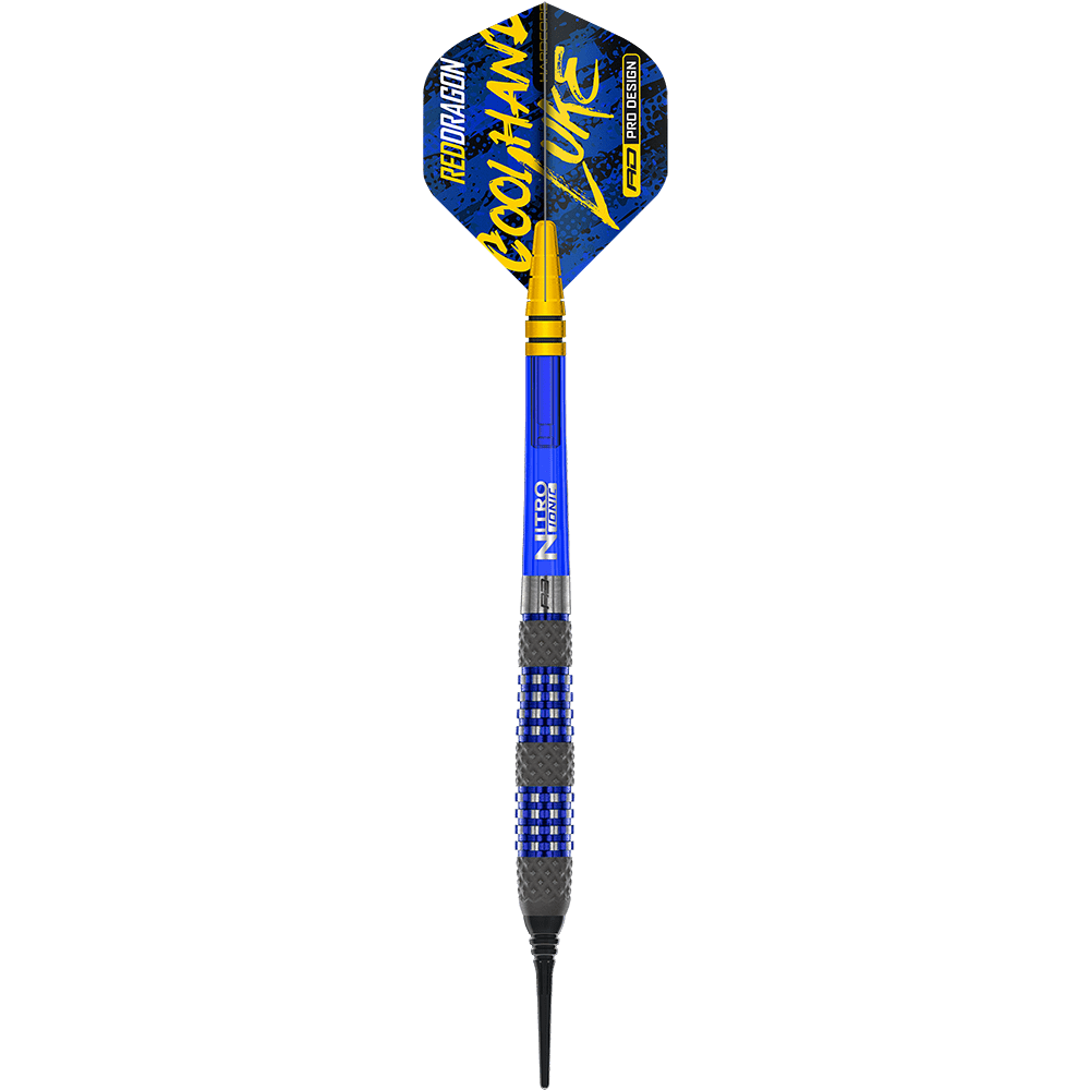 RD2563_Red_Dragon_Luke_Humphries_TX2_Atomised_Softdarts_1xvhtmXX0hvoVu Der Bild zeigt einen Red Dragon Luke Humphries TX2 Atomised Softdart mit einem Gewicht von 18g. Der Dart hat blaue und gelbe Akzente sowie eine schwarze Spitze.