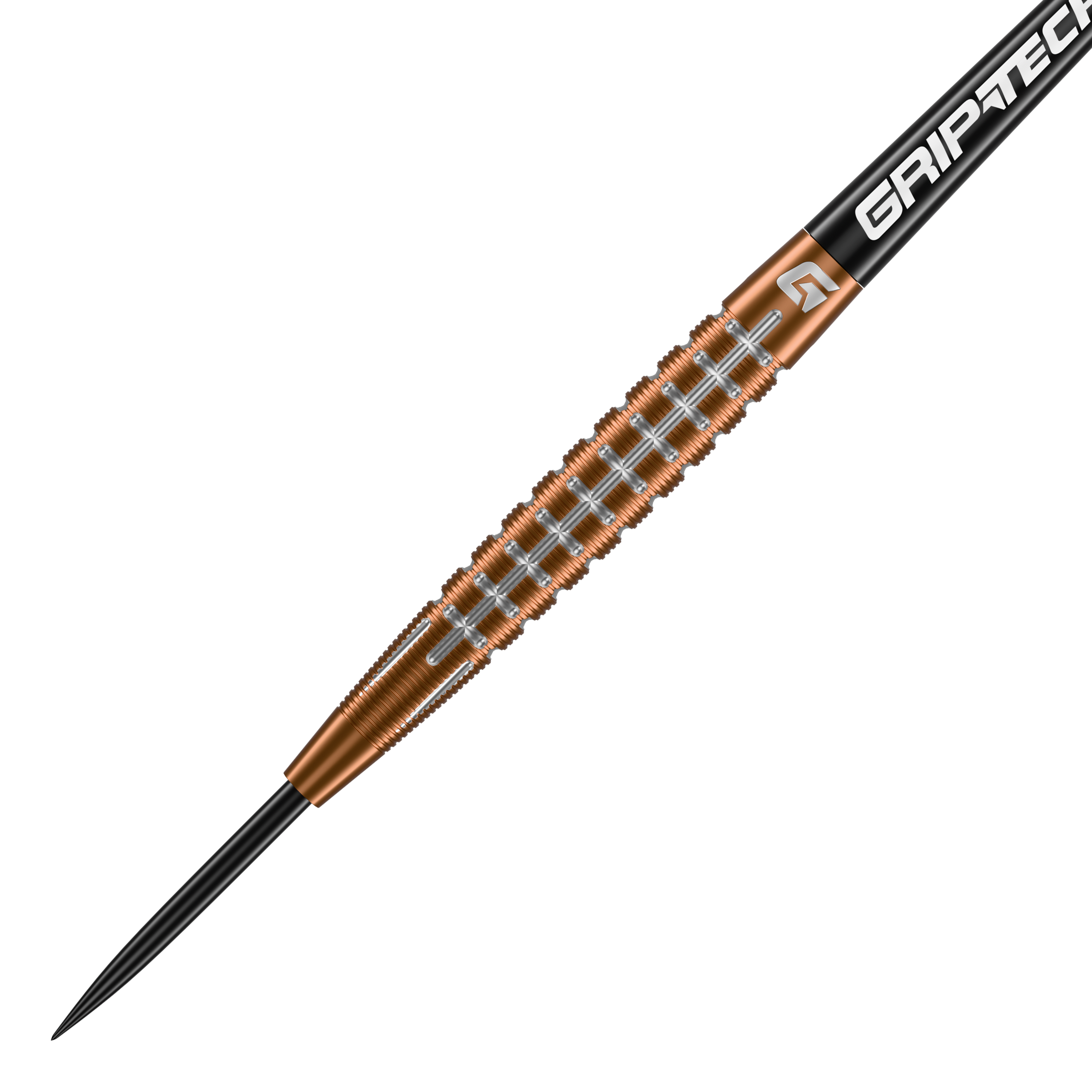 Fléchettes en acier tungstène GOAT Quarterback V1 Das Bild zeigt einen GOAT Quarterback V1 Tungsten Steeldart. Der Dart hat einen goldenen, geriffelten Schaft und eine schwarze Spitze.