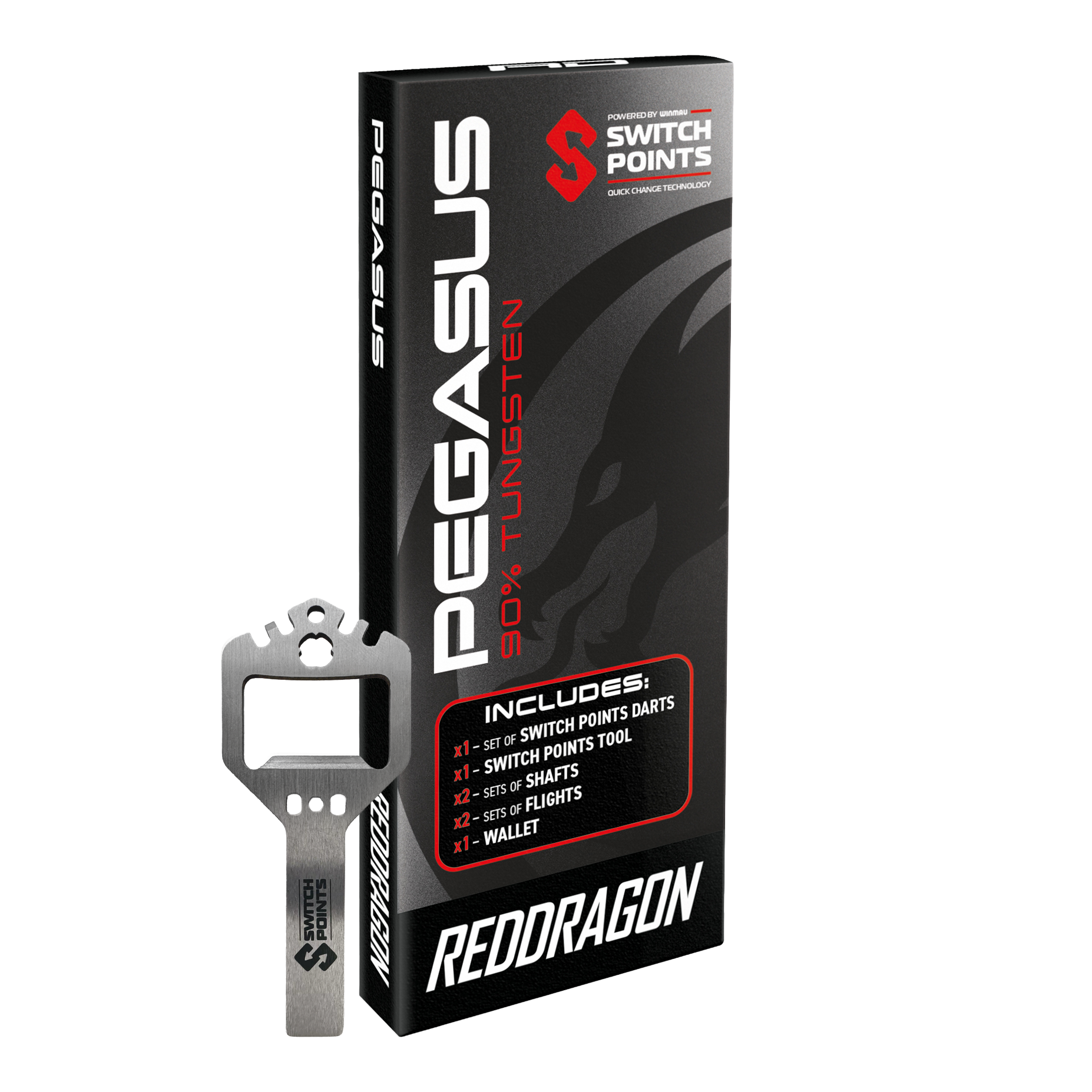 Fléchettes en acier Red Dragon Pegasus Switch Point Das Bild zeigt die Red Dragon Pegasus Switch Point Steeldarts. Die Pfeile sind hochwertig verarbeitet und ideal für Turniere geeignet.