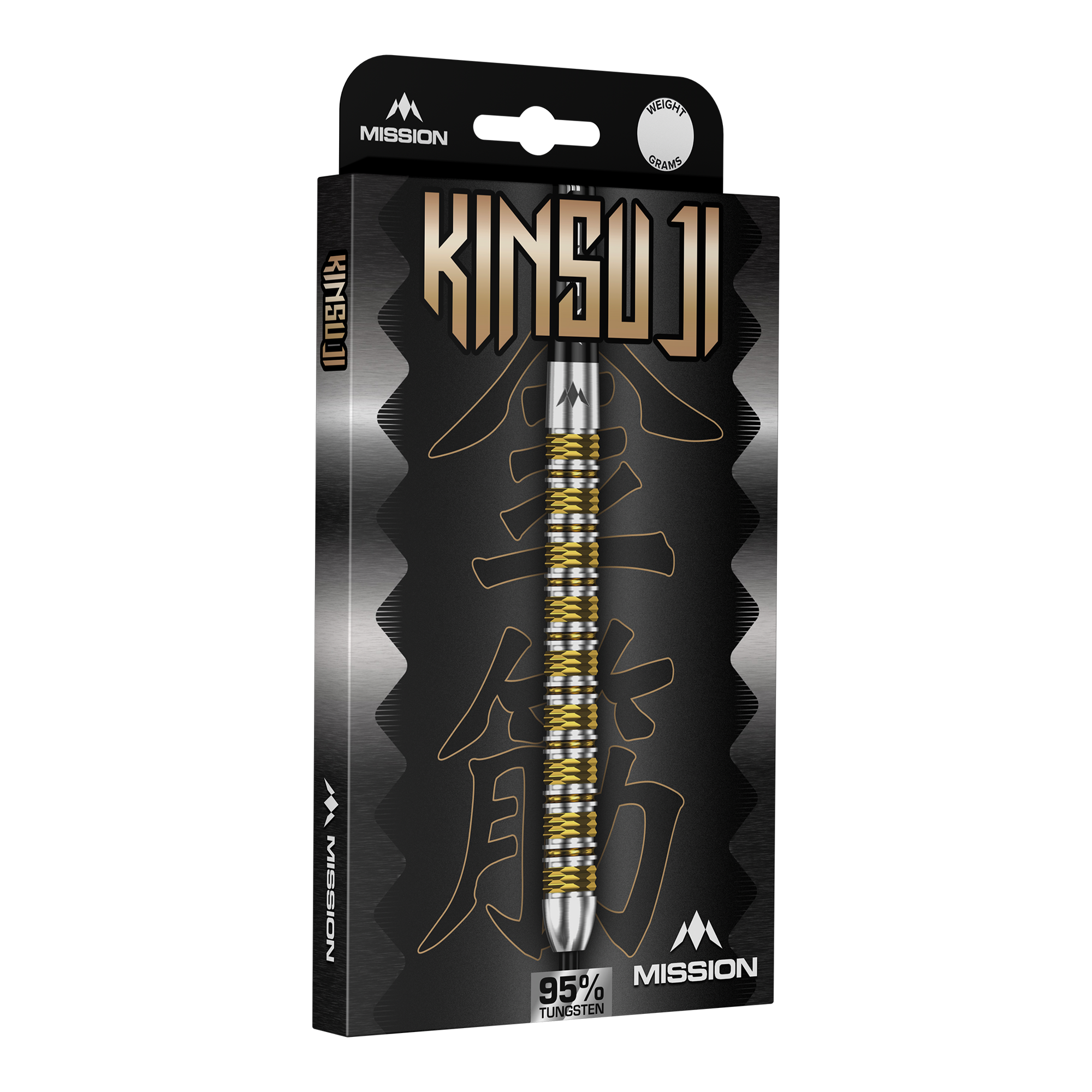 Mission Kinsuji Steeldarts Abgebildet sind die Mission Kinsuji Steeldarts. Der Dartpfeil ist aus nächster Nähe zu sehen.
