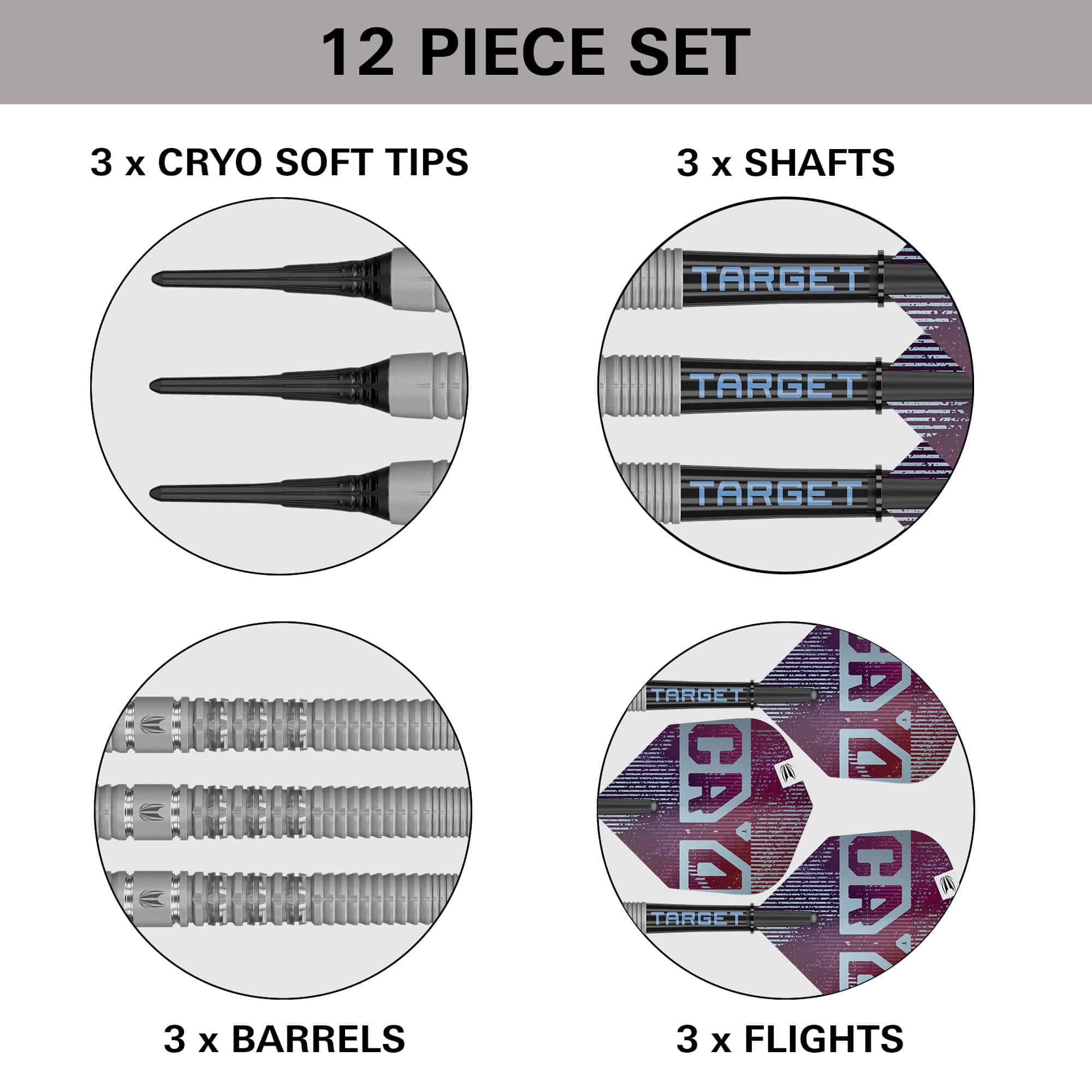Fléchettes souples Target Cryo 11 Abgebildet ist das Produkt Target Cryo 11 Softdarts. Diese Darts sind speziell für das Softdartspiel entworfen.