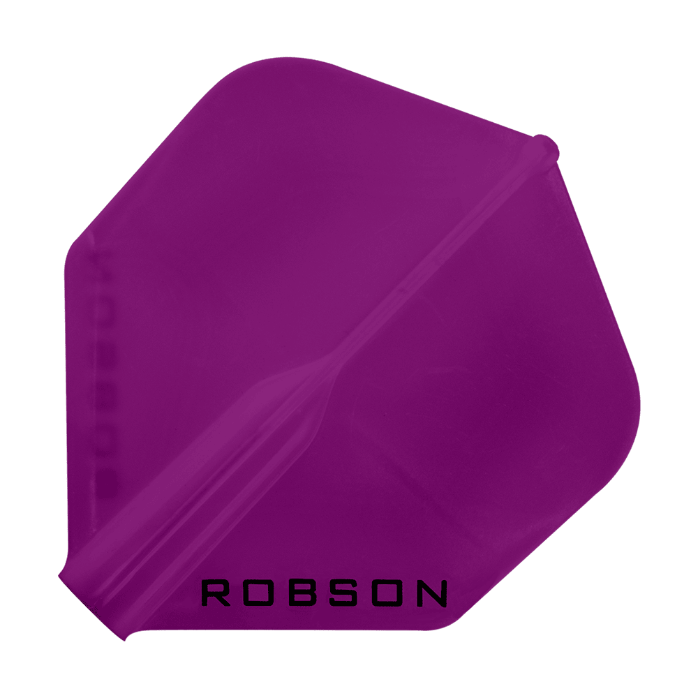 Vols Robson Plus - Standard Das Bild zeigt ein violettes Dartflugblatt in Standardform. Unten auf dem Flugblatt steht das Wort "ROBSON".