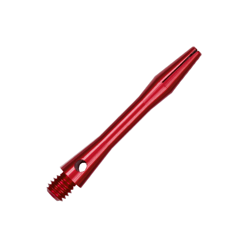 507_Aluminium_Shafts_Rot_35mm_2 Das Bild zeigt einen roten Aluminiumschaft. Er hat ein schlankes, glänzendes Design mit einem Schraubgewinde am Ende.