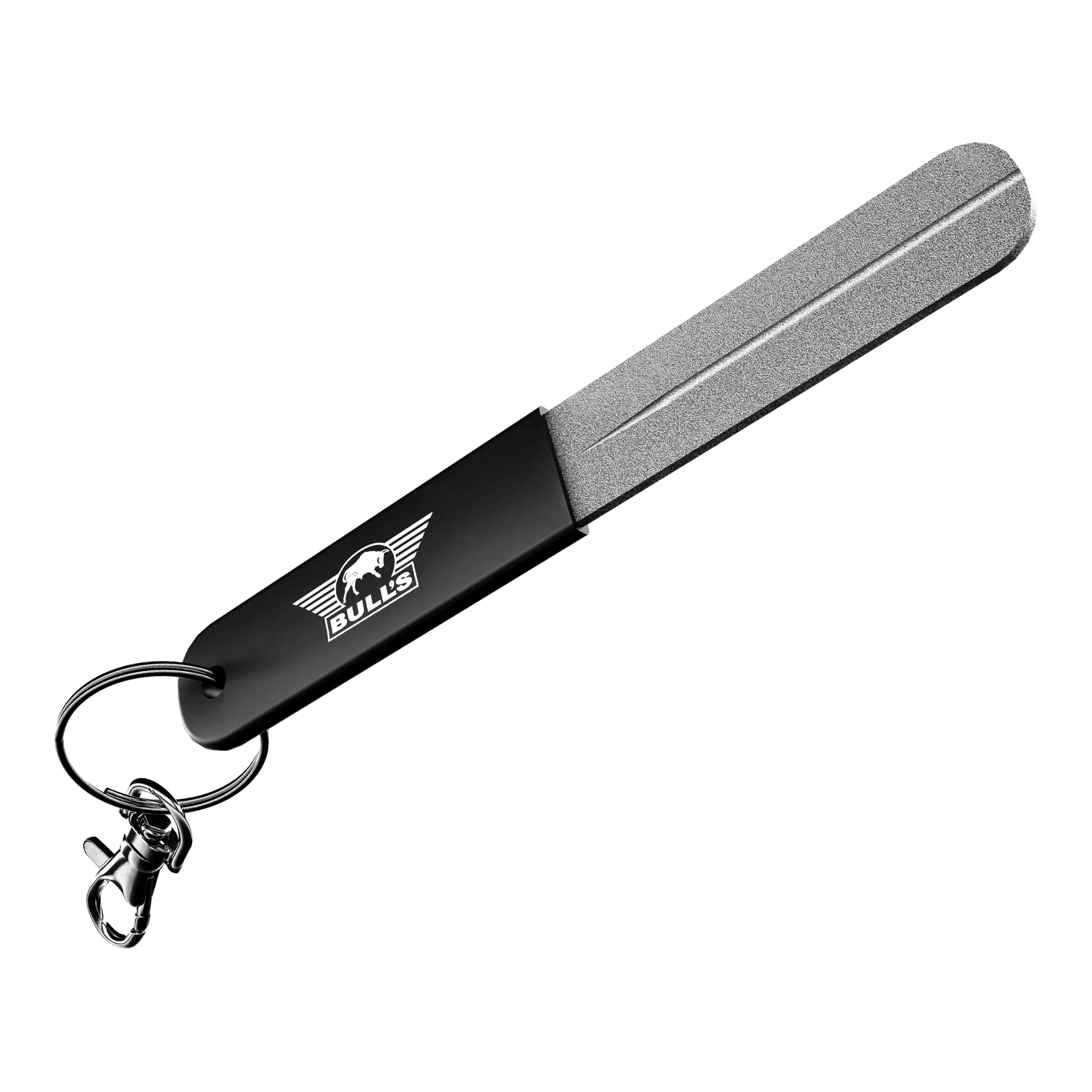 Abgebildet ist der Bulls NL Hand Sharpener Schleifstein, ein Werkzeug zum Schärfen von Dartspitzen. Man sieht den Schleifstein aus einer anderen Perspektive.