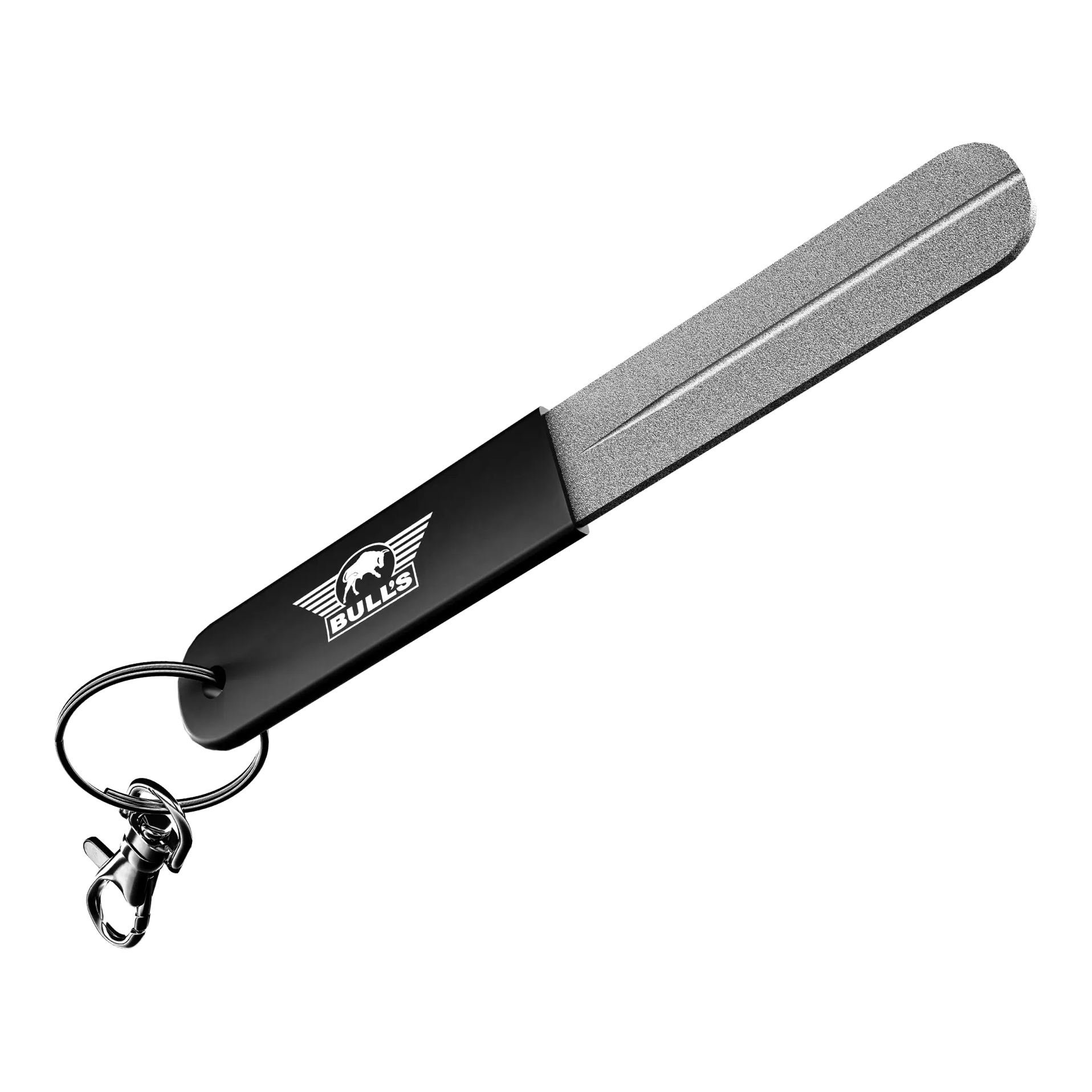 Pierre à aiguiser manuelle Bulls NL Abgebildet ist der Bulls NL Hand Sharpener Schleifstein, ein Werkzeug zum Schärfen von Dartspitzen. Man sieht den Schleifstein aus einer anderen Perspektive.
