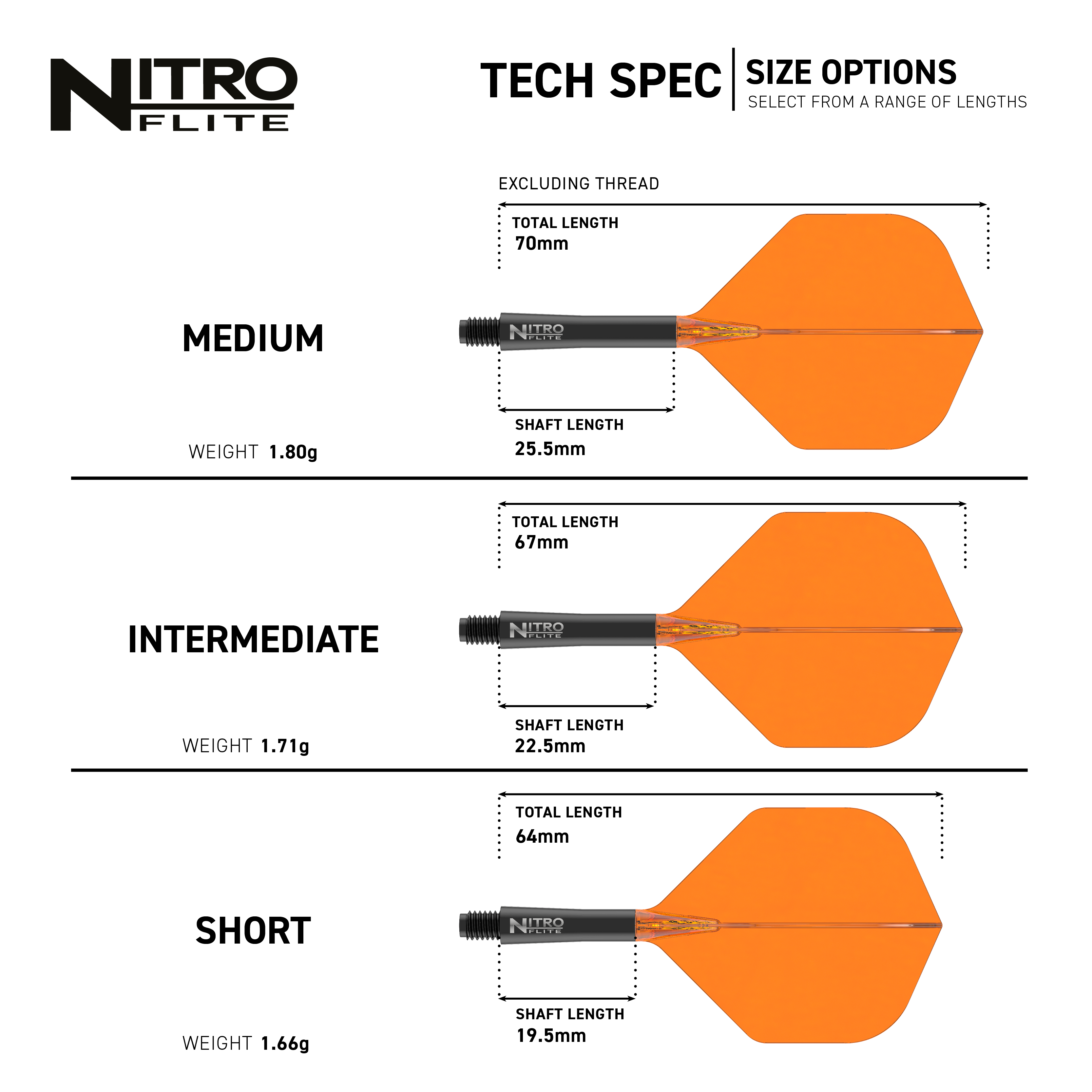 Red Dragon Nitroflite, tige noire, ailettes orange n° 2 Hier sieht man den Red Dragon Nitroflite Black Shaft Orange Flights No2. Die Kombination aus schwarzem Schaft und orangen Flights ist deutlich zu erkennen.