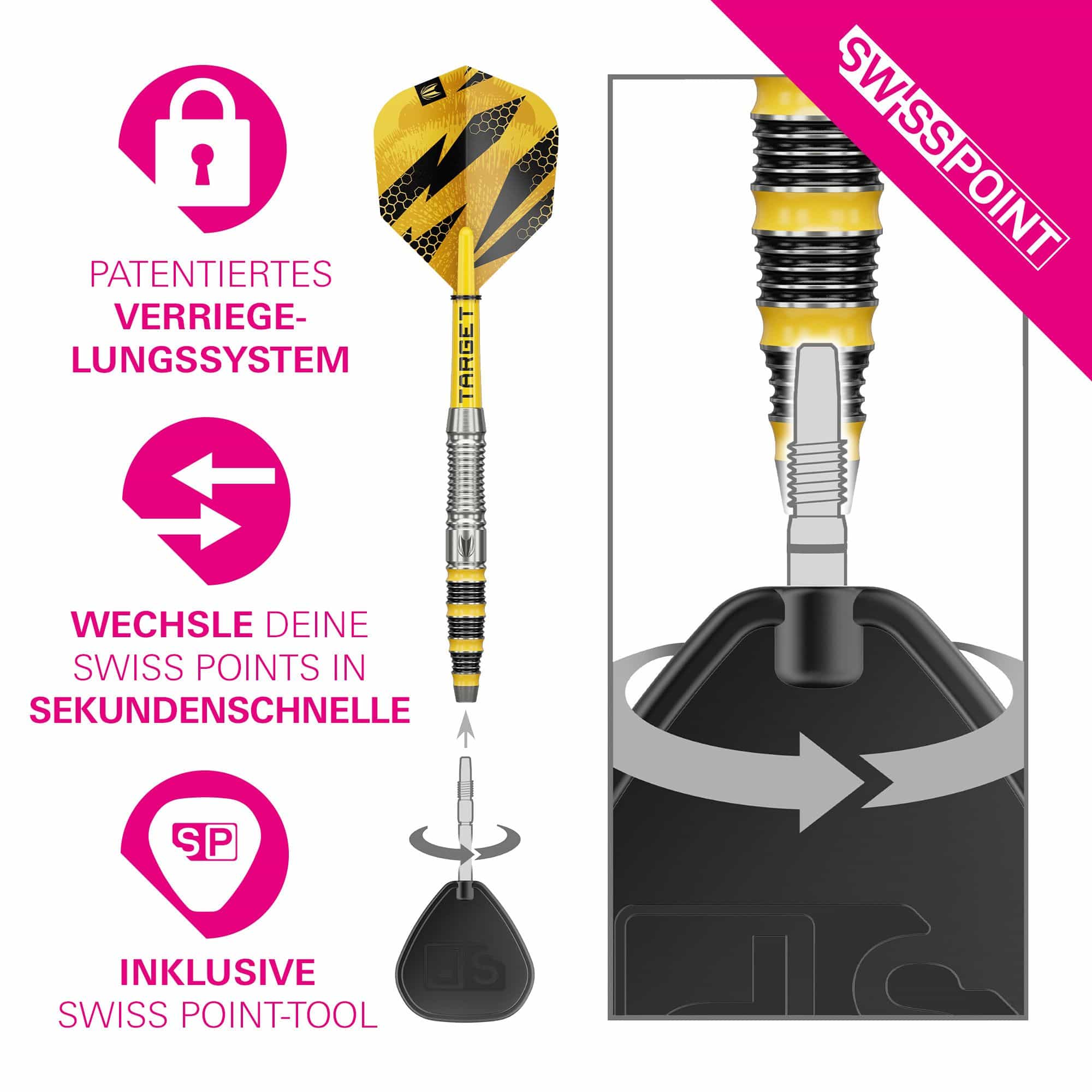 Fléchettes en acier Target Buzz 03 Swiss Points Dies ist ein Bild von Target Buzz 03 Swiss Points Steeldarts. Die Darts sind speziell für Präzision und Leistung entwickelt.