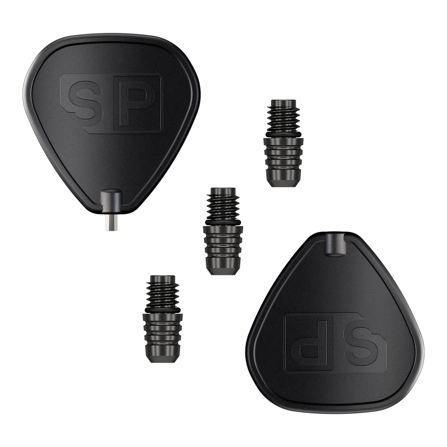 Convertisseur Target Swiss Point 2BA - Noir Das Bild zeigt den Target Swiss Point 2BA Converter in Schwarz. Es sind zwei schwarze Adapter und drei kleine Verbindungsteile abgebildet.