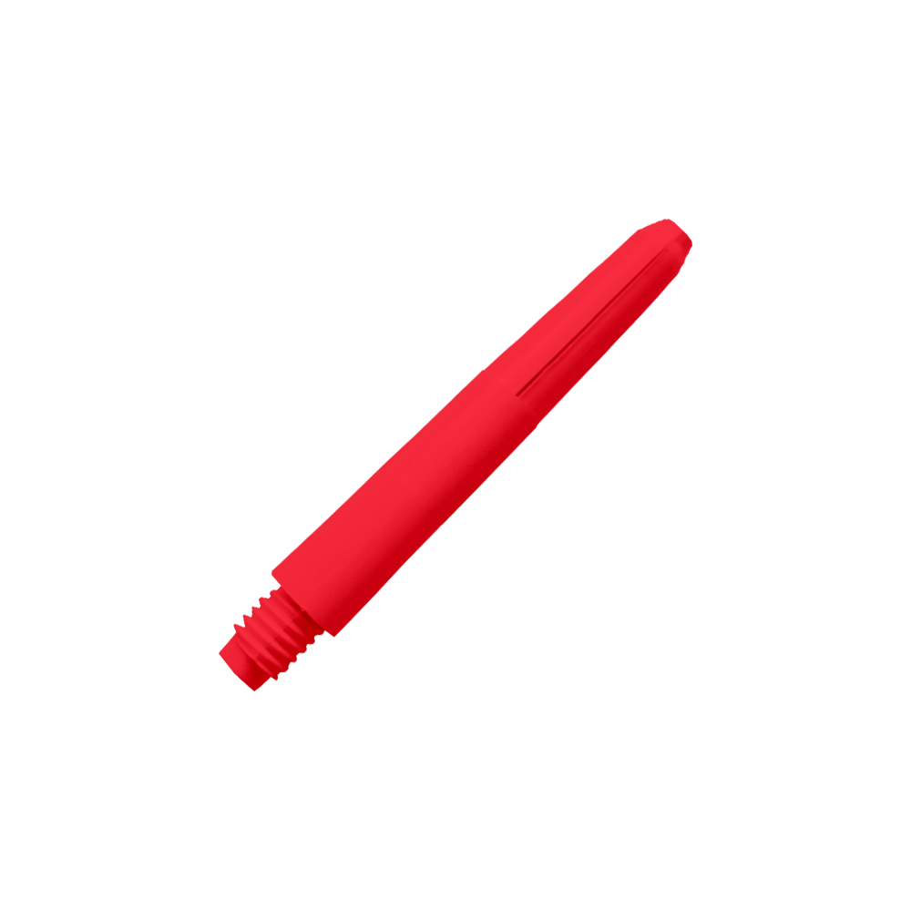 570_Nylon_Shafts_Rot_35mm_2 Das Bild zeigt einen roten Nylon-Schaft. Er hat eine glatte Oberfläche und ist für den Einsatz bei Darts geeignet.