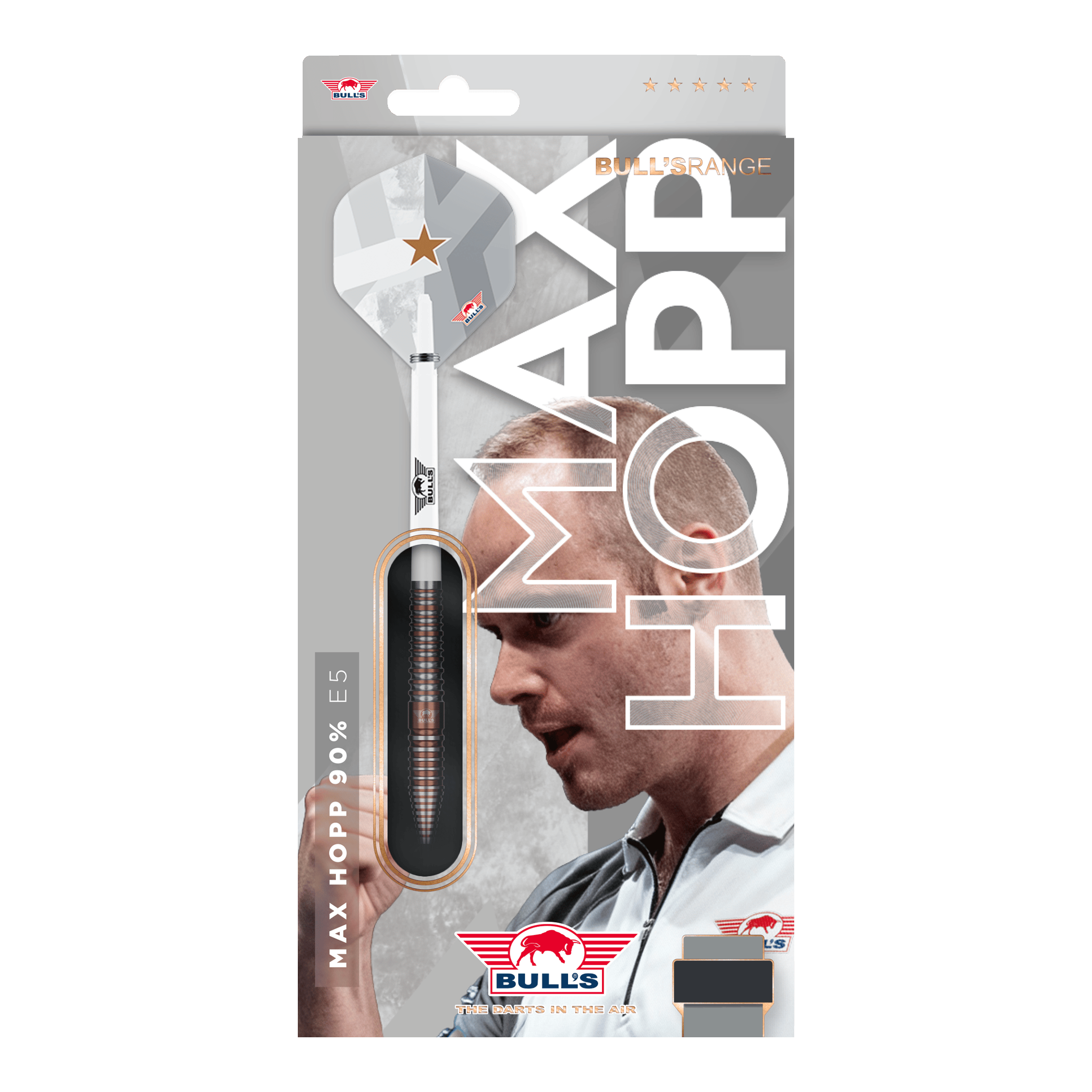 Fléchettes souples Bulls NL Max Hopp E5 - 20 g Das Bild zeigt die Bulls NL Max Hopp E5 Softdarts in der Version mit 20 Gramm. Die Darts zeichnen sich durch ihre hochwertige Verarbeitung aus.