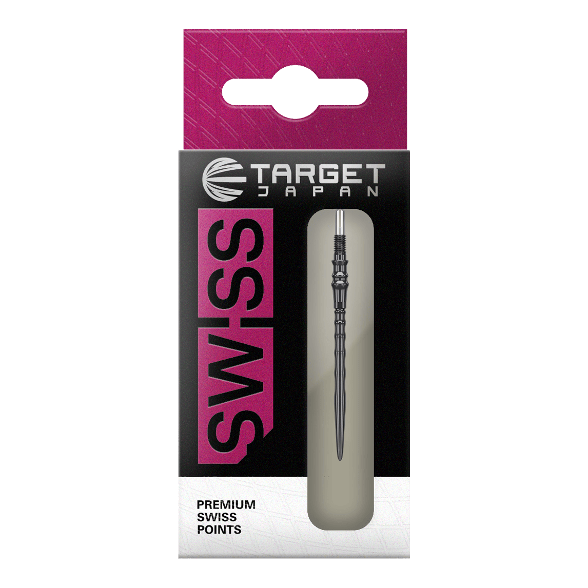 Pointes de fléchettes en acier de qualité supérieure Target Japan Swiss Point - Noires Das Bild zeigt die Target Japan Premium Swiss Point Steldartspitzen - Schwarz. Es handelt sich um hochwertige Steeldartspitzen für präzises Dartspiel.