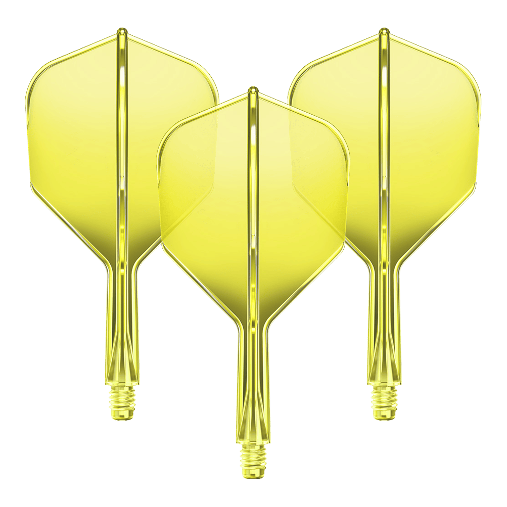 Système d'arbre de vol GOAT A1R n° 6 - Jaune fluo Ein Flight-Shaft-System GOAT A1R No6 in Neon-Gelb mit 19mm Länge ist zu sehen. Das Set besteht aus Komponenten für Dartpfeile.