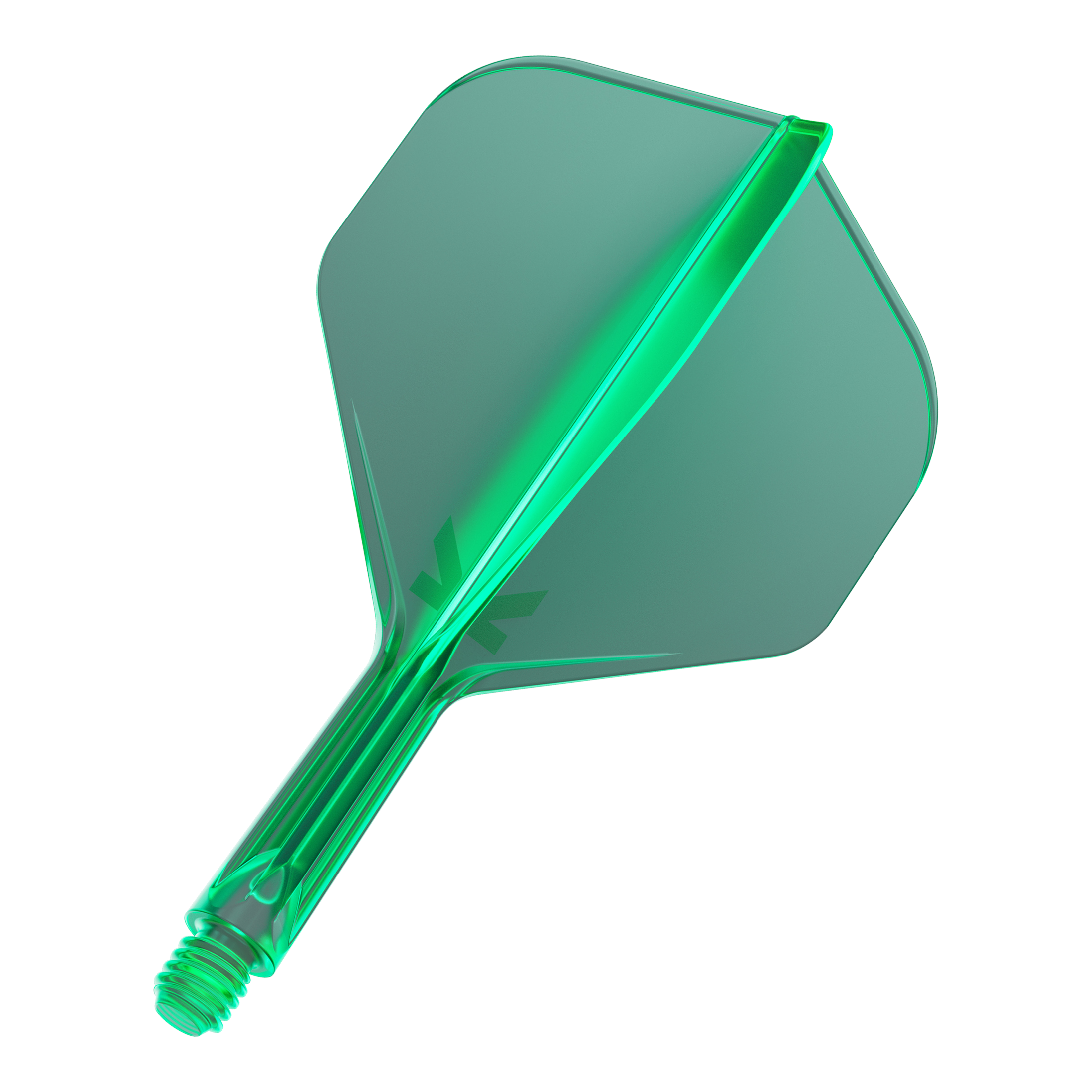 Système de vol standard Target K-Flex No2 - Vert Mehrere Dart-Flights mit durchgehender Oberfläche und gleichförmiger Form liegen nebeneinander. Die Anordnung ist ordentlich.