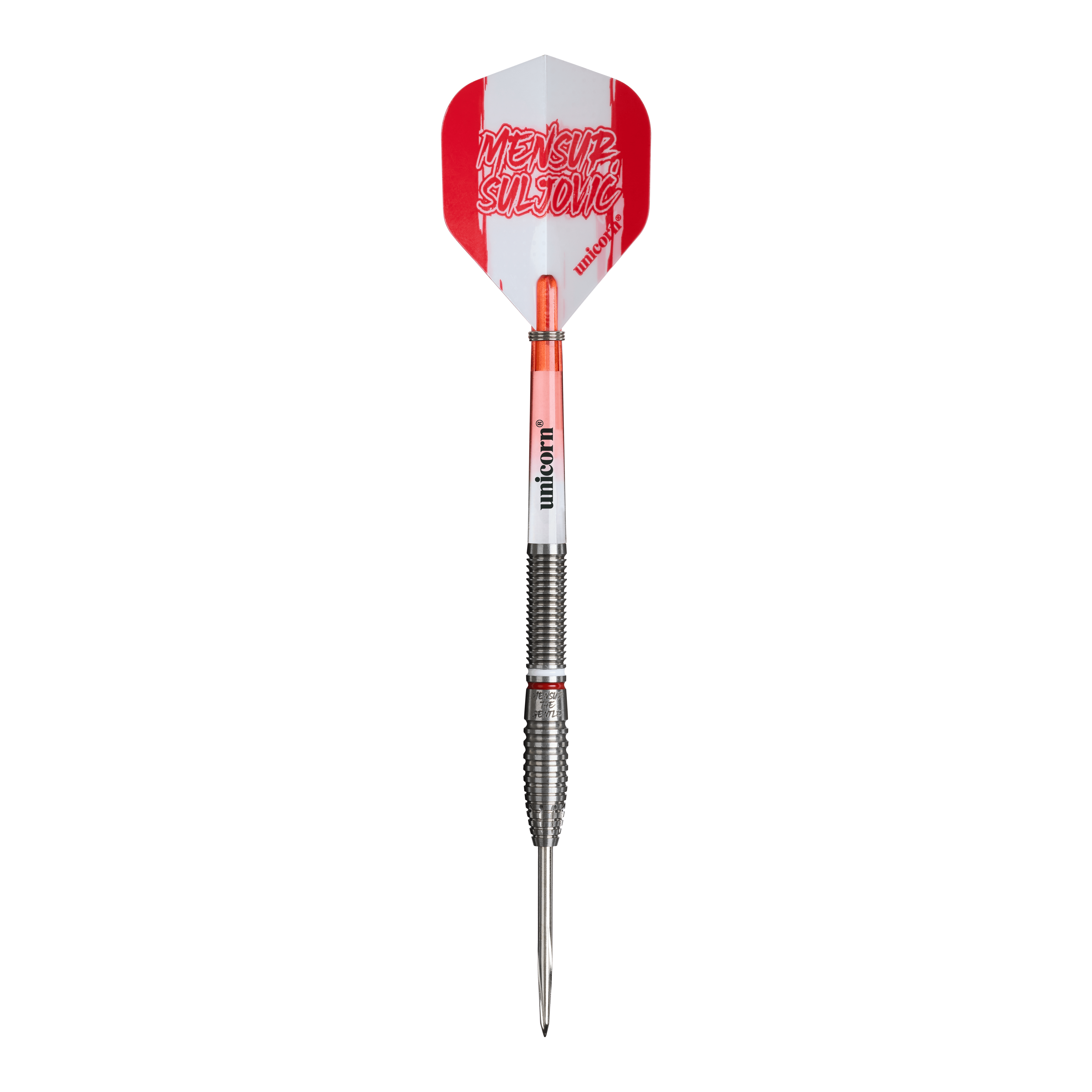 Fléchettes en acier Suljovic The Gentle à l'échelle de la licorne - 23 g Auf diesem Bild sind die Unicorn Mensur Suljovic The Gentle Steeldarts - 23g abgebildet. Die Darts sind für präzises und kontrolliertes Spielen ausgelegt.
