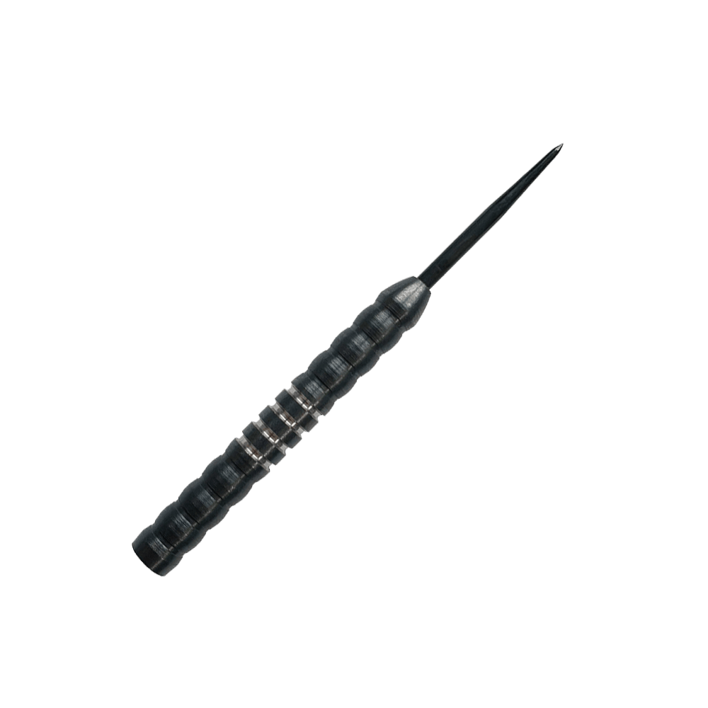 Canons de fléchettes en acier McDart Midnight V1 Das Bild zeigt einen McDart Midnight V1 Steeldart Barrel. Der Barrel ist schwarz mit silbernen Ringen und hat eine strukturierte Oberfläche für besseren Halt.