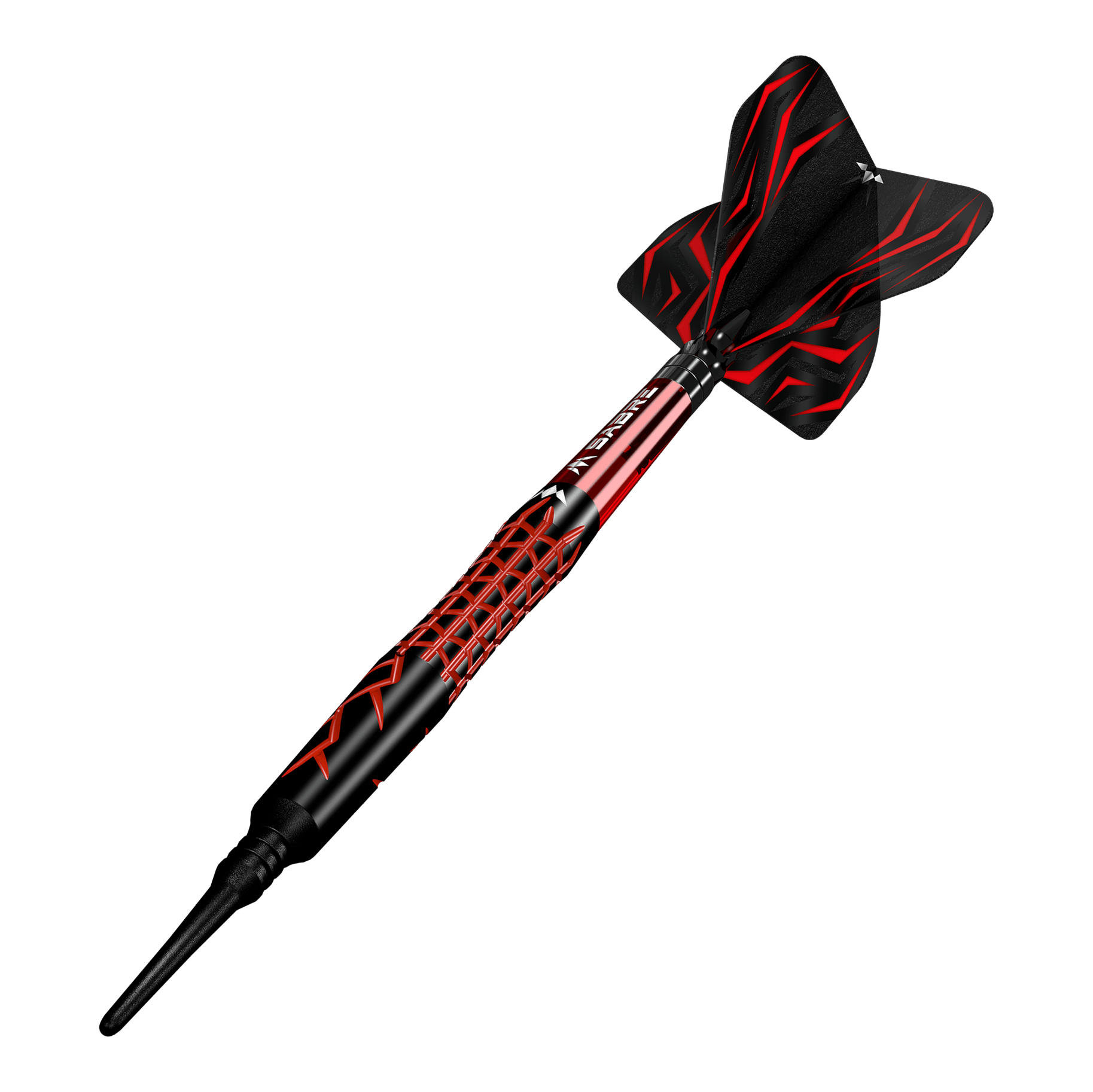 Fléchettes en mousse Mission Lava - 20 g Das Bild zeigt einen Mission Lava Softdart mit einem Gewicht von 20 Gramm. Der Dart ist in Schwarz und Rot gestaltet und hat ein modernes, auffälliges Design.