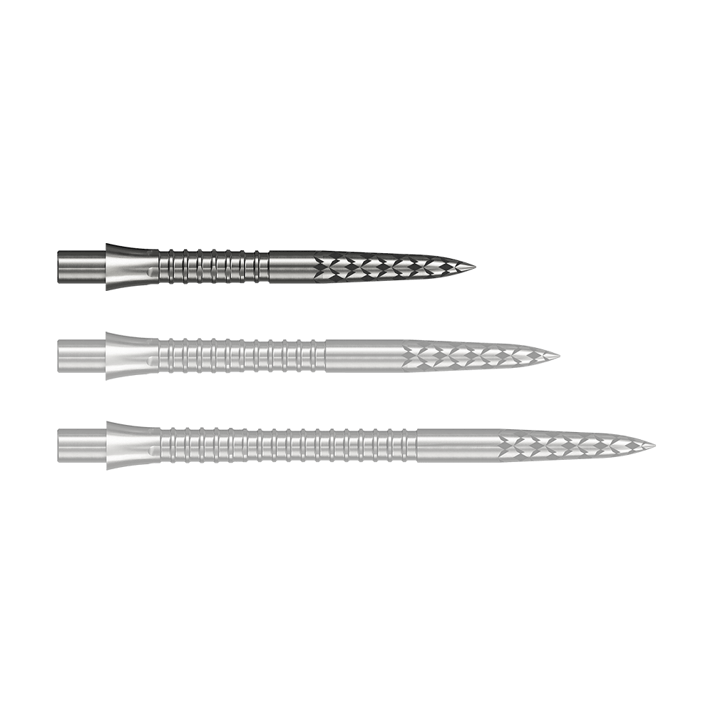 Embouts de fléchettes Mission Caliburn EVO, logo GV - argent Das Bild zeigt eine Steeldartspitze aus Silber mit 26 mm Länge. Dieses Produkt wird durch die Datei M002127_Missoin_Caliburn_EVO_GV-Logo_Steeldartspitzen_Silber_26mm_1 dargestellt.