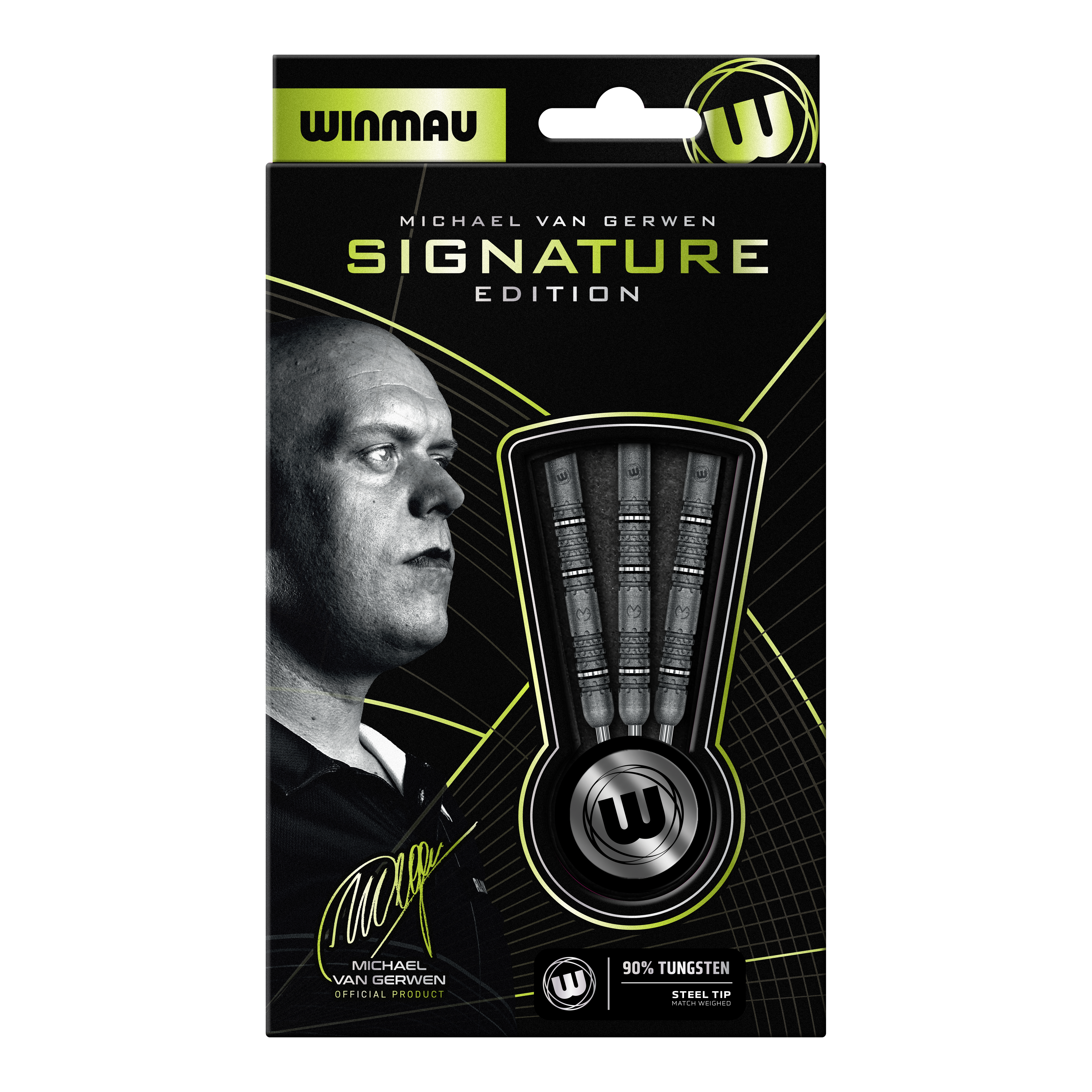 Winmau Michael Van Gerwen Édition Signature Steeldarts Abgebildet sind die Winmau Michael Van Gerwen Signature Edition Steeldarts. Diese Darts sind speziell für den bekannten Spieler Michael Van Gerwen designt.