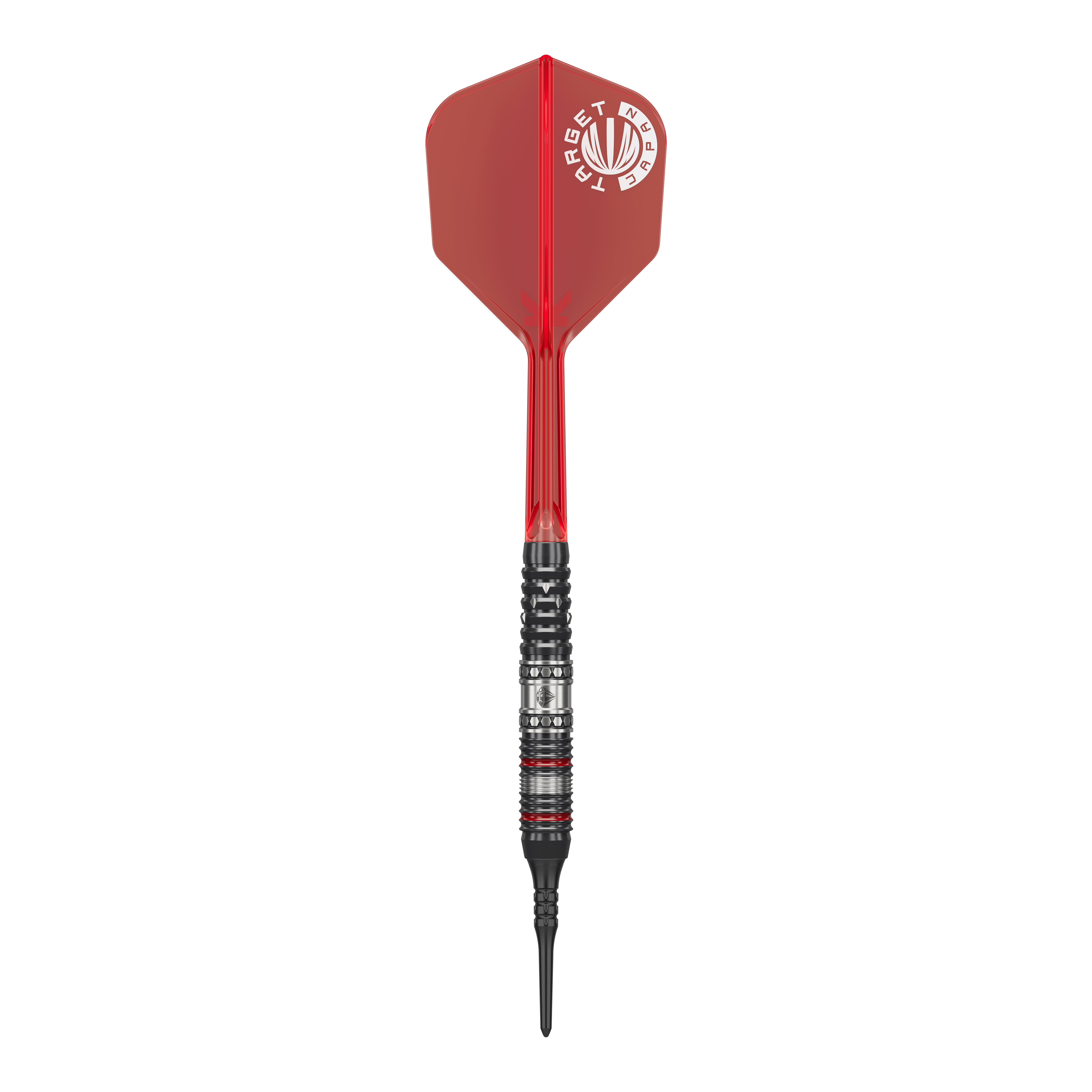 Fléchettes souples Target Japan Prime Series Diamond GEN3 - 18 g Auf dem Bild ist ein Softdart aus der Target Japan Prime Series Diamond GEN3 mit einem Gewicht von 18g zu sehen. Der Dart hat eine rote Flight und einen schwarz-silbernen Schaft mit feinen Details.