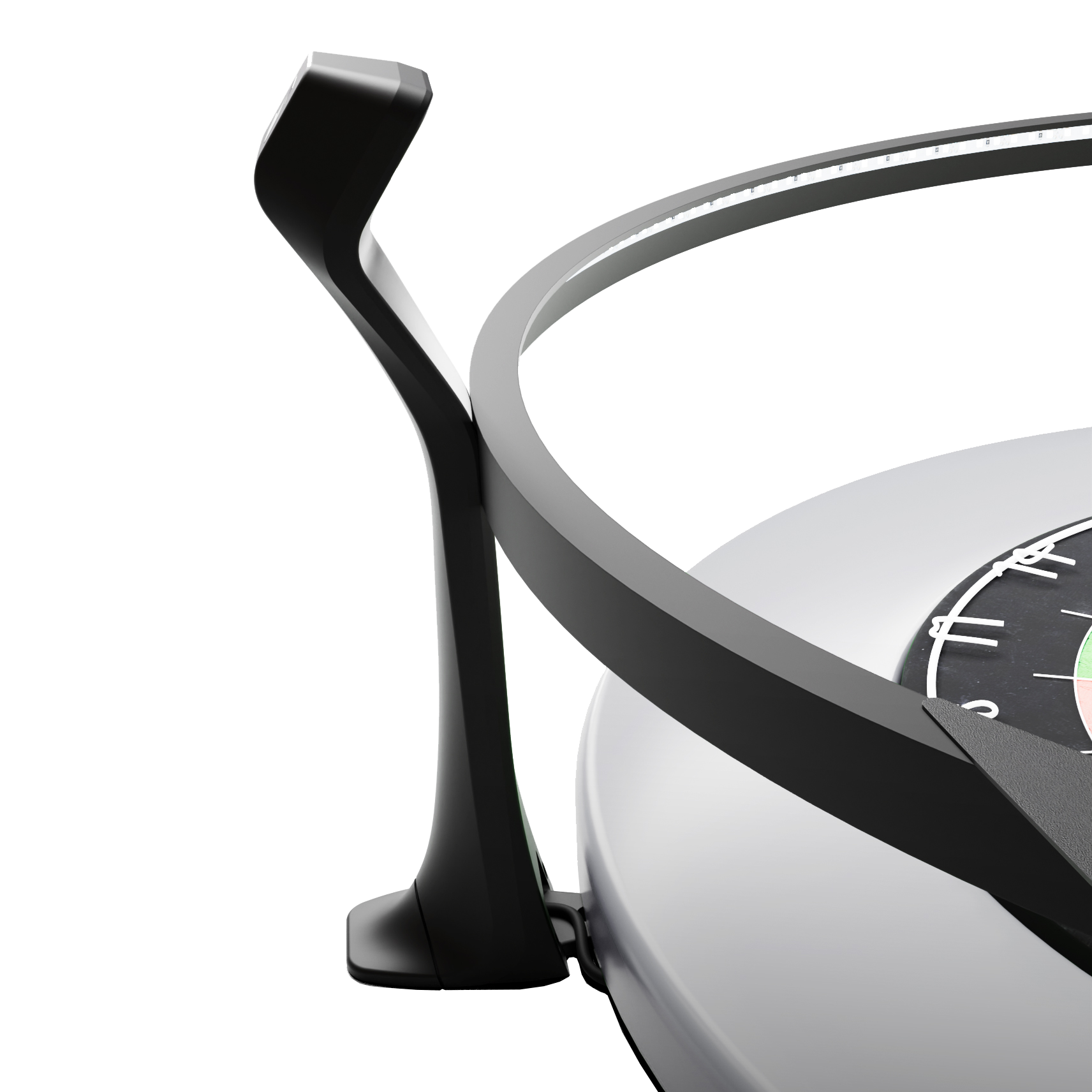 Scolia Home 2 FLEX - Système de notation électronique automatique avec anneau lumineux 2026 Das Bild zeigt einen Teil des Scolia Home 2 FLEX, einem elektronischen Score-System mit Beleuchtungsring. Man sieht den schwarzen Befestigungsarm und den beleuchteten Ring rund um ein Dartboard.