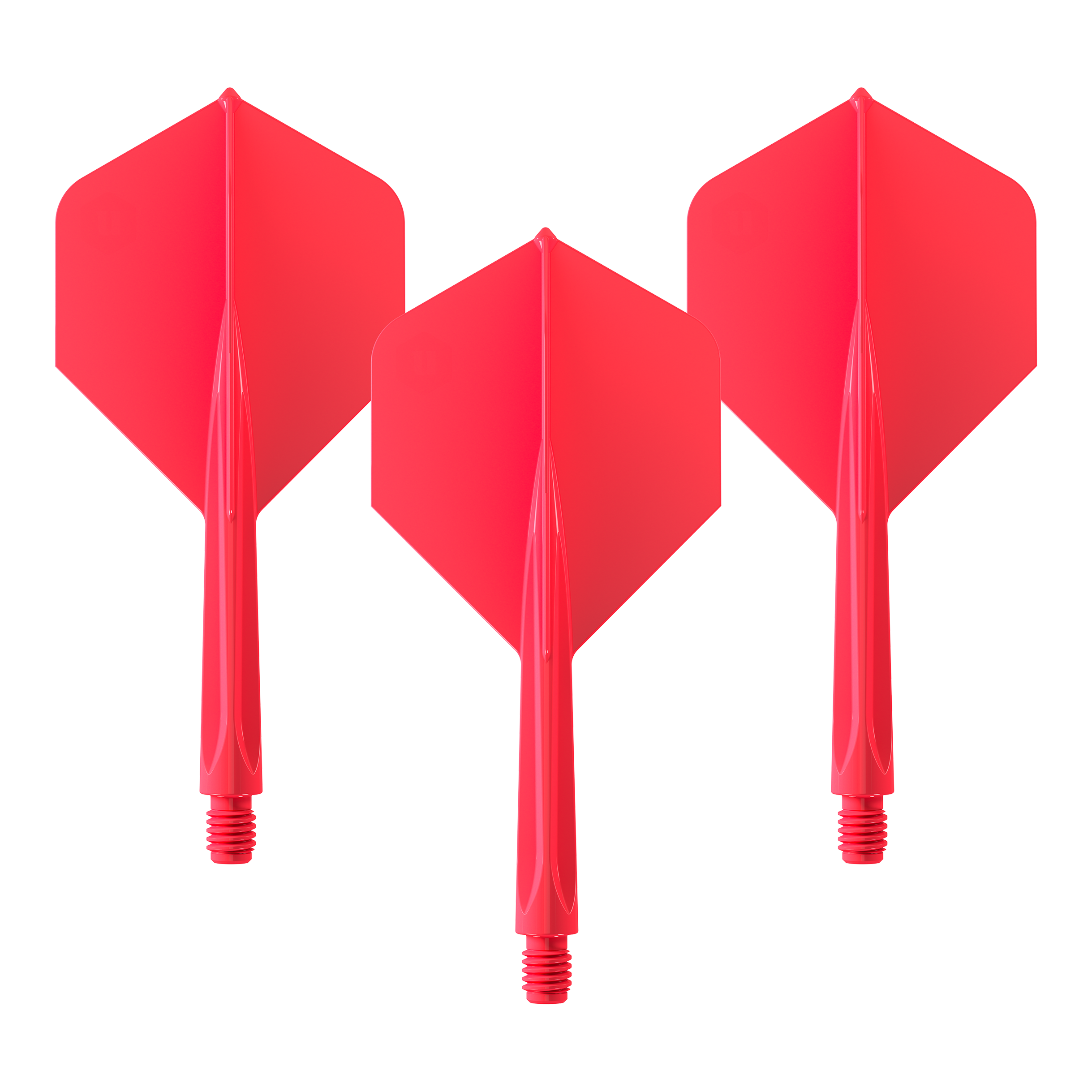Ailettes standard Unicorn Forge All In One Plus No2 Rouge - Moyennes Das Bild zeigt drei rote Dartflights mit integriertem Schaft. Es handelt sich um das Produkt "Unicorn Forge All In One Plus No2 Standard Flights Rot - Medium".