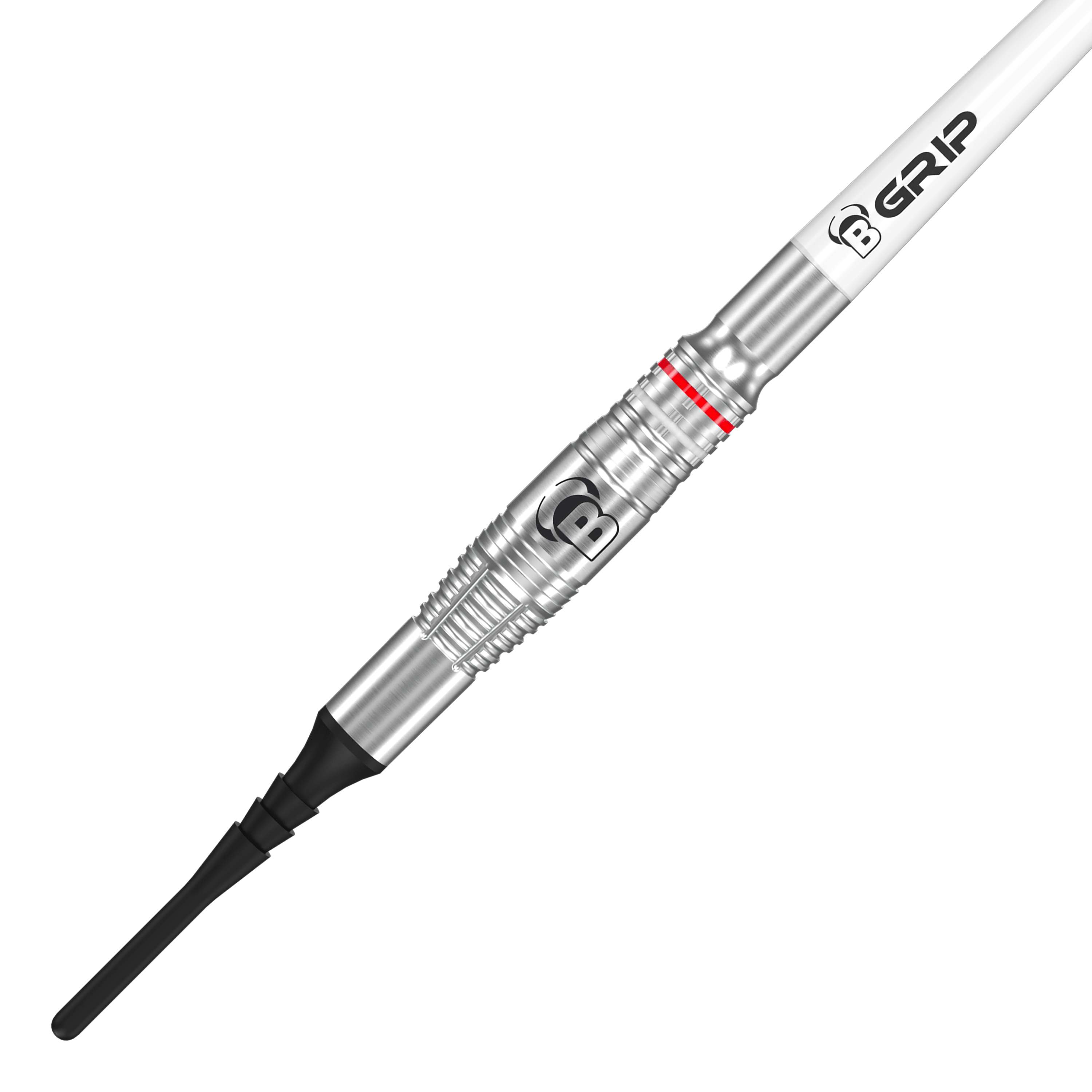 Fléchettes souples Bulls Niko Springer - 22 g Das Bild zeigt einen Bulls Niko Springer Softdart mit einem Gewicht von 22g. Der Dart hat eine silberne Metallspitze und einen weißen Schaft mit der Aufschrift "B GRIP".