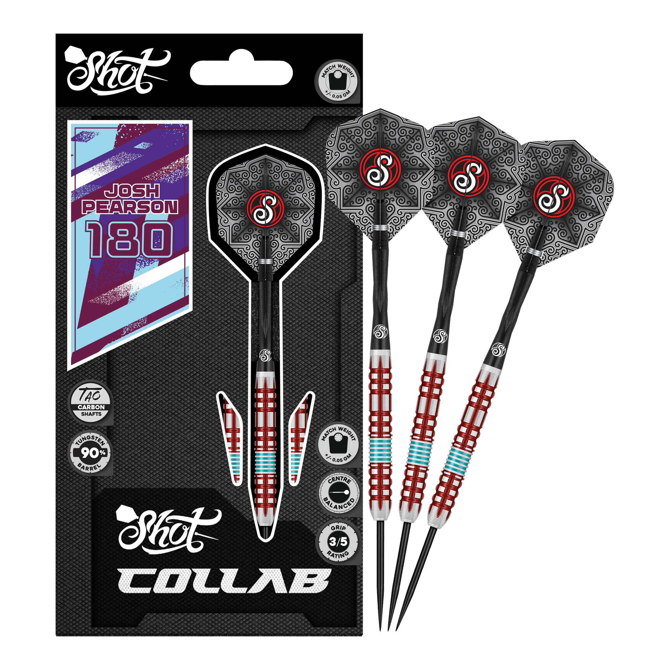 Fléchettes en acier Shot Collab Pro Series Josh Pearson - 23 g Das Produkt Shot Collab Pro Series Josh Pearson Steeldarts - 23g wird gezeigt. Die Darts besitzen eine präzise Verarbeitung für maximale Leistung.