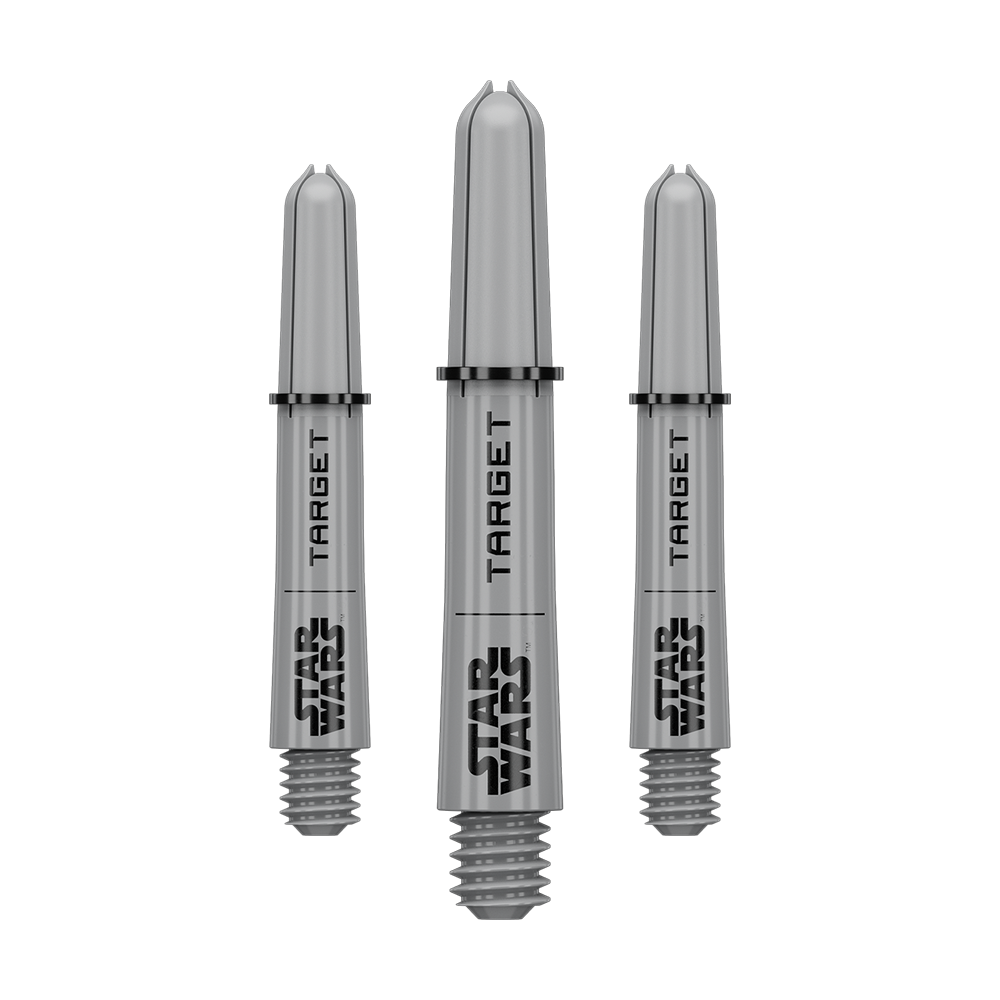 Poignées Target Star Wars ProGrip - Grises Das Bild zeigt vermutlich ein Set von Pro Grip Shafts in Grau, kurze Ausführung mit 34 mm Länge. Das Produkt ist wahrscheinlich aus der Star Wars Kollektion.