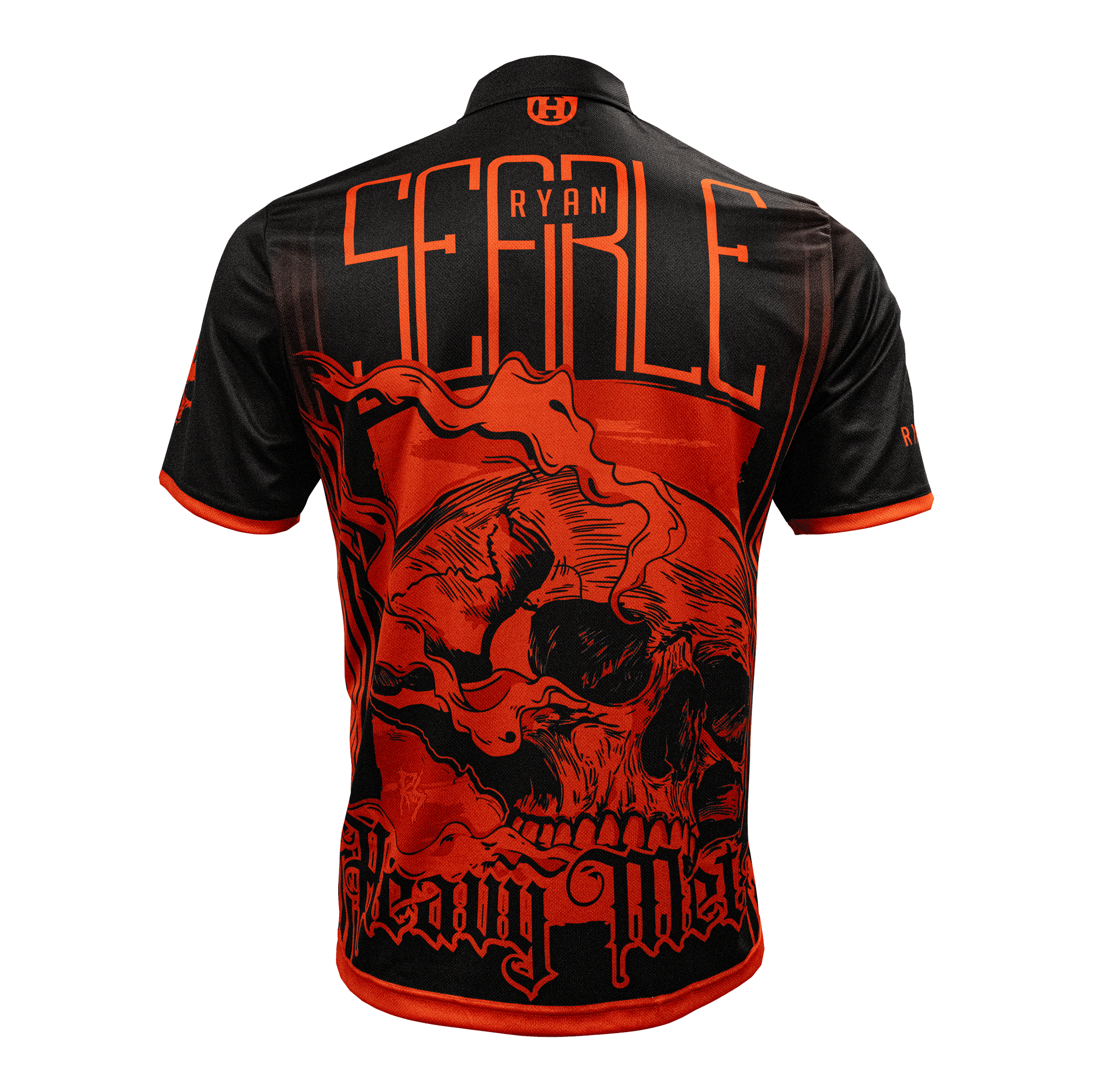 T-shirt de joueur de heavy metal Ryan Searle de Harrow Abgebildet ist das Harrows Ryan Searle Heavy Metal Playershirt. Dieses Shirt ist für professionelle Dartspieler geeignet.