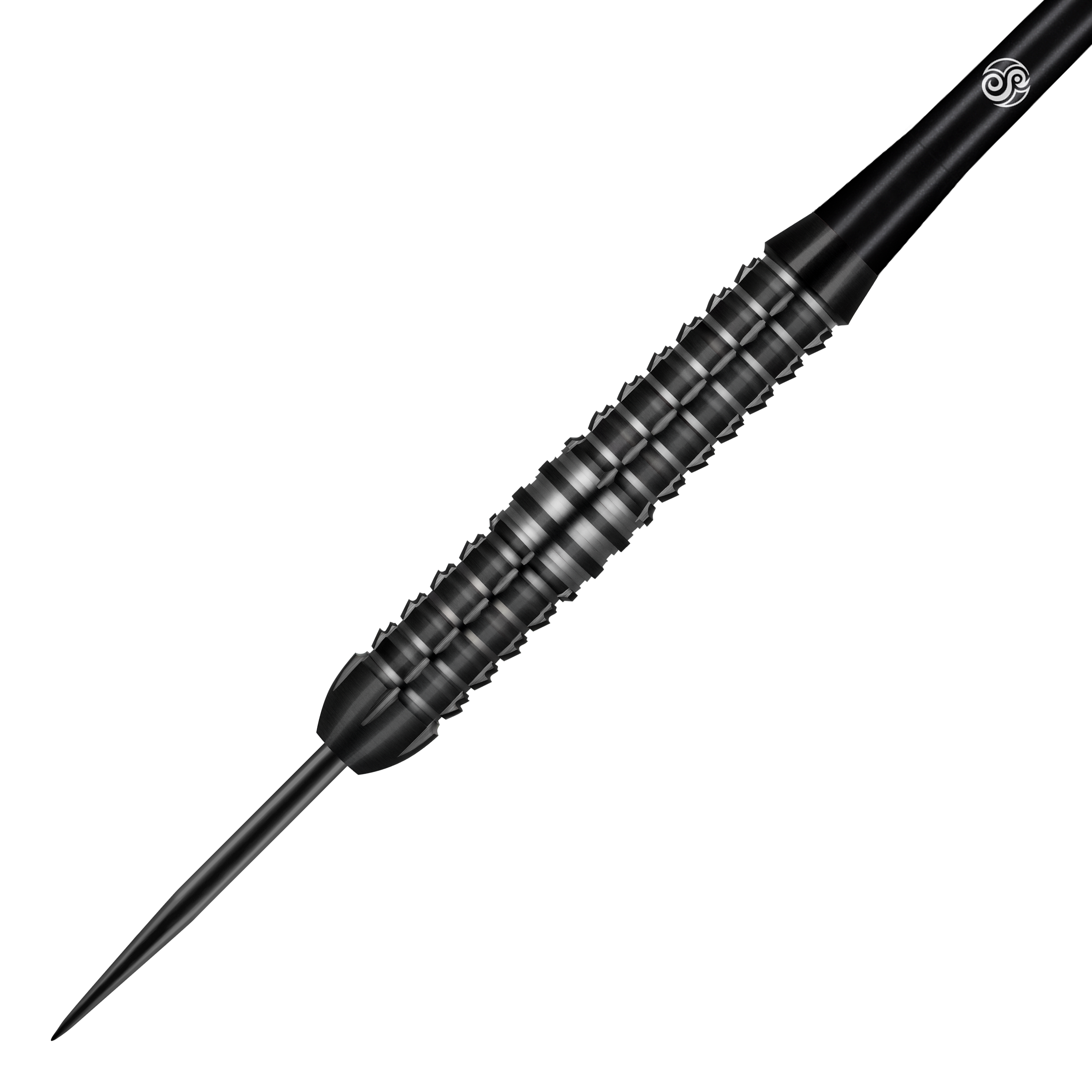 Fléchettes Shot Redline Blazed Steel Das Bild zeigt einen schwarzen Steeldart namens "Shot Redline Blazed". Der Dart hat ein geriffeltes Griffstück für besseren Halt.