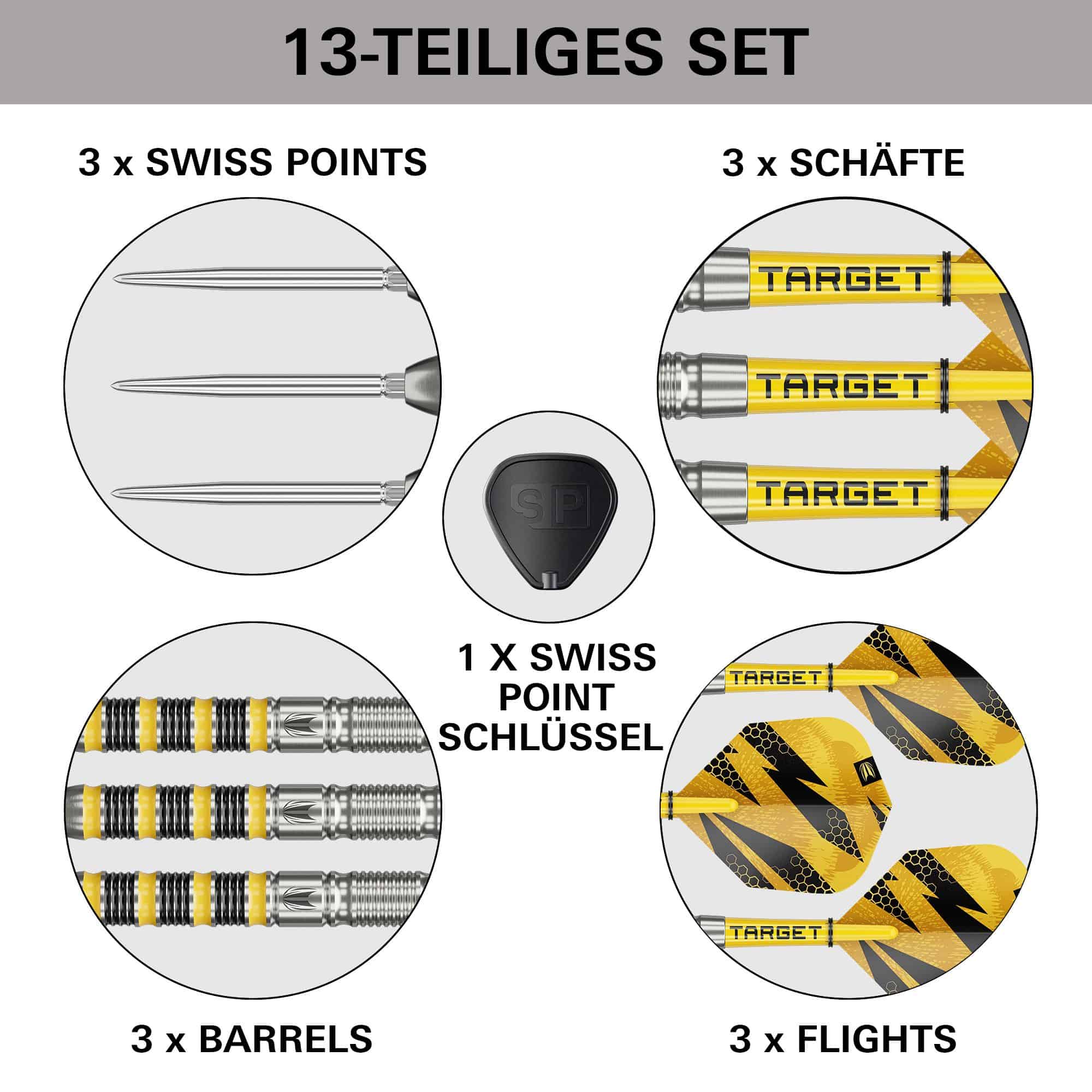 Fléchettes en acier Target Buzz 01 Swiss Points Abgebildet sind die Target Buzz 01 Swiss Points Steeldarts. Diese Darts überzeugen durch ihr modernes Design.