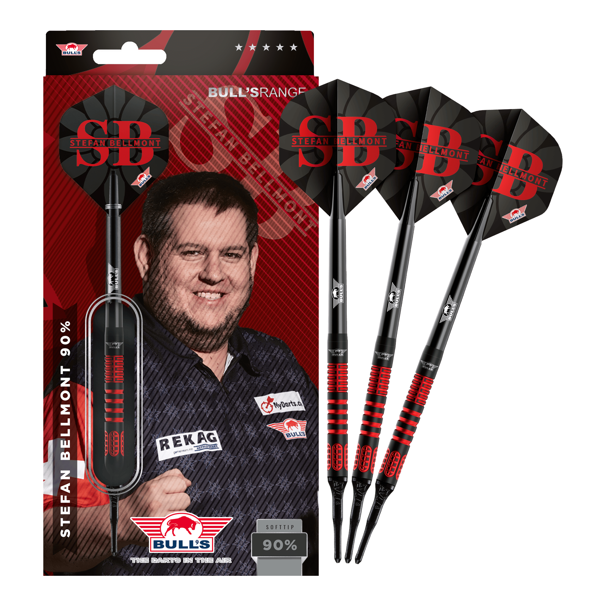 Bulls NL Stefan Bellmont 90 fléchettes souples - 20 g Auf dem Bild sind die Bulls NL Stefan Bellmont 90 Softdarts - 20g komplett zu sehen. Diese Darts bieten Präzision und gute Spielbarkeit.