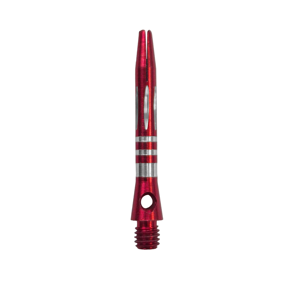 Tiges en aluminium taillées en diamant et annelées - Rouge - 35 mm Zu sehen ist der Ringed Diamond Cut Aluminium Shafts - Rot - 35 mm. Der Schaft ist aus rotem Aluminium gefertigt und besitzt eine strukturierte Oberfläche.