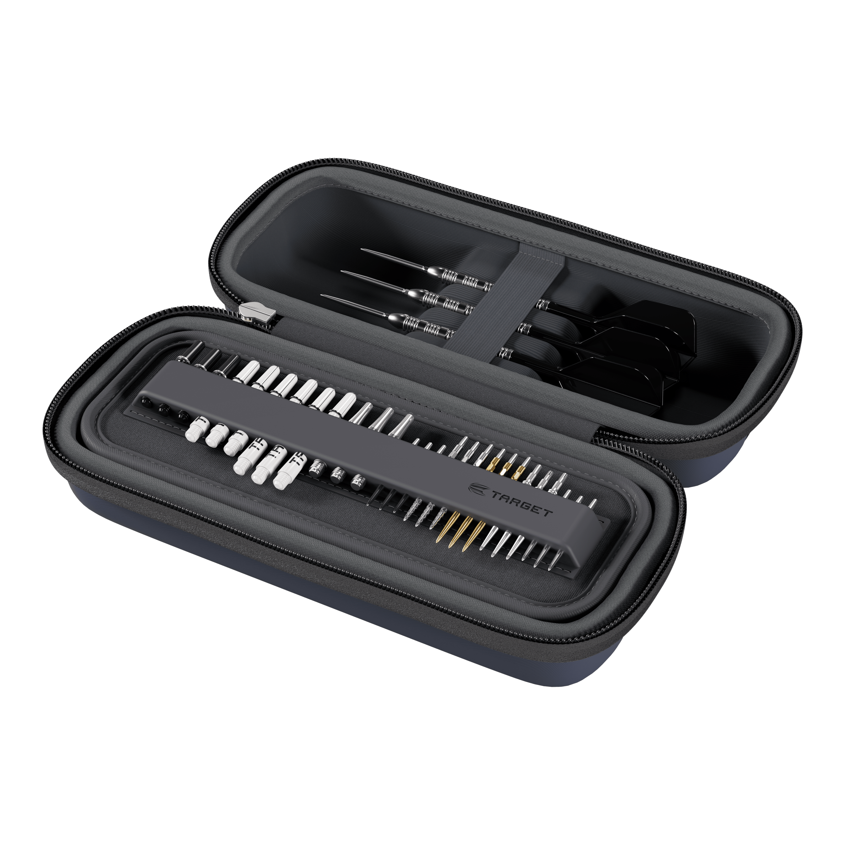 Étui à fléchettes Target BOA Ein Dartcase in den Farben Navy und Dunkelgrau ist abgebildet. Es ist vermutlich das Target BOA Dartcase.