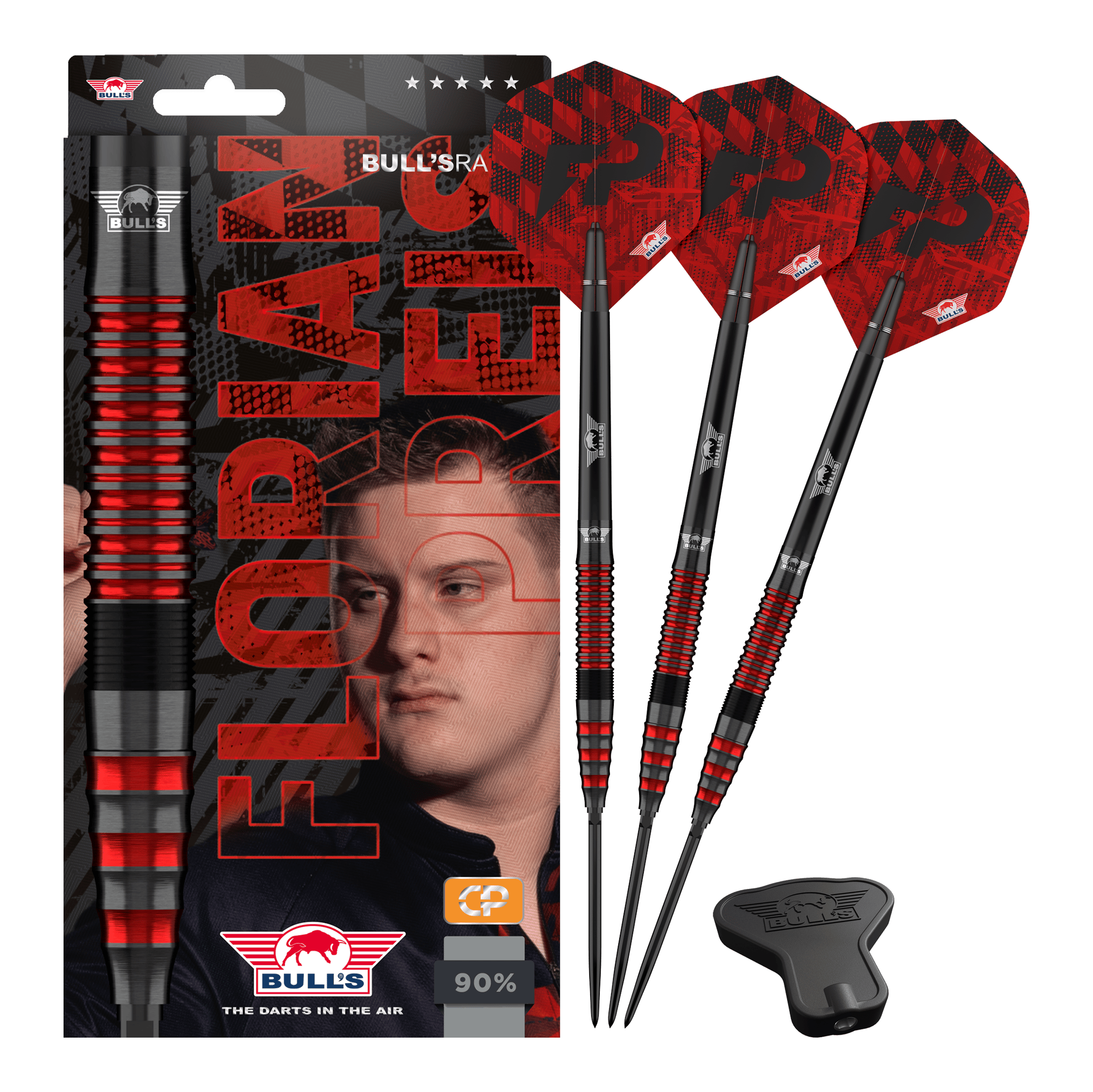 Bulls NL Florian Price 90 Point Convertible Steeldarts Abgebildet wird Bulls NL Florian Preis 90 Convertible Point Steeldarts. Das Set ist übersichtlich angeordnet.