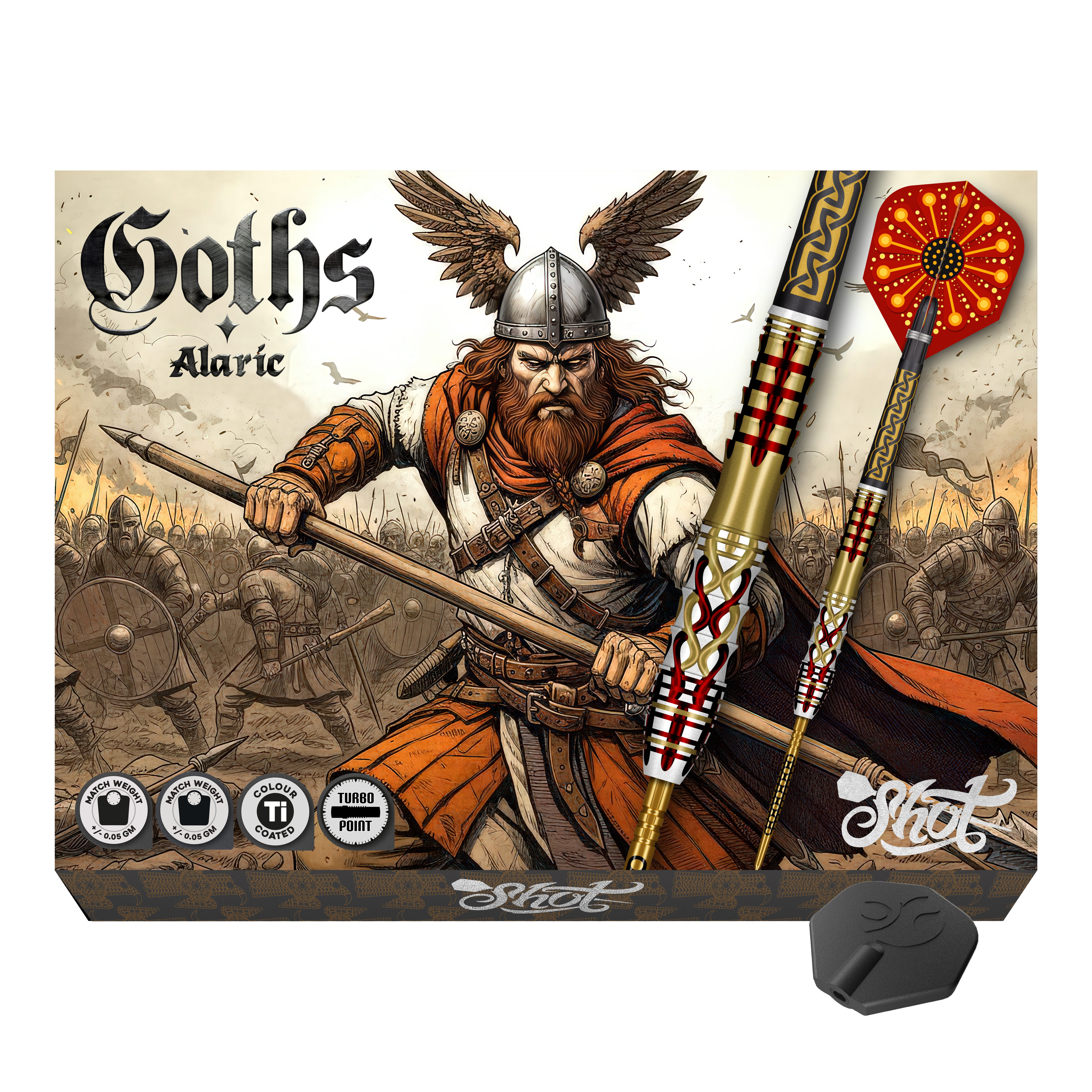 Fléchettes en acier Shot Goths Alaric Turbo Point - 23 g Hier sieht man die Shot Goths Alaric Turbo Point Steeldarts - 23g. Sie sind ideal für Präzision und Kontrolle.