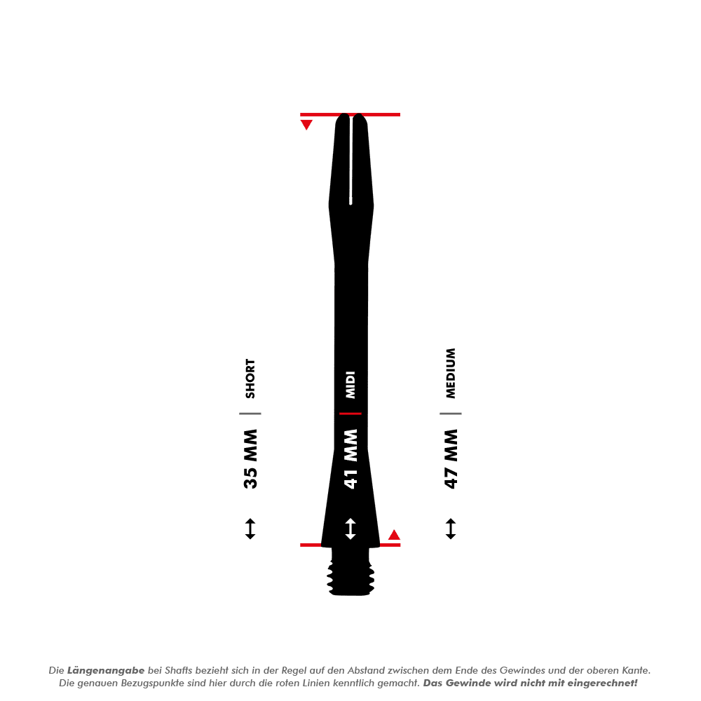 HR366_Harrows_Keramic_Shafts_5_41mmOYhHBPN1eLX23 Das Bild zeigt die Harrows Keramic Shafts in Weiß in drei verschiedenen Längen. Die Längen sind mit 35 mm (Short), 41 mm (Midi) und 47 mm (Medium) angegeben.