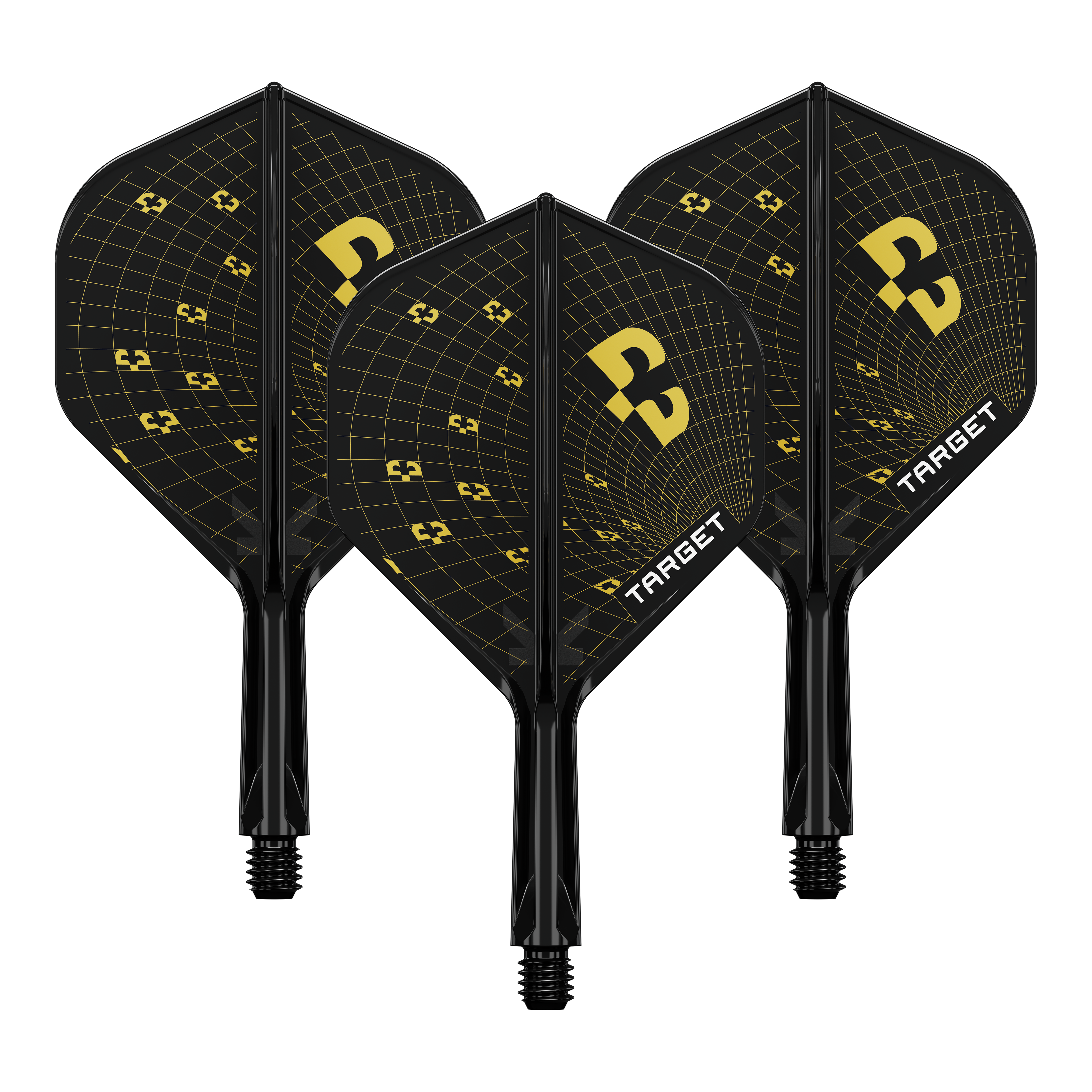 Volants standard Target K-Flex Bolide n°2 Abgebildet ist ein Set von Target K-Flex Bolide No2 Standard Flights mit einer Länge von 19mm. Das Produkt wird in einer Nahaufnahme gezeigt.